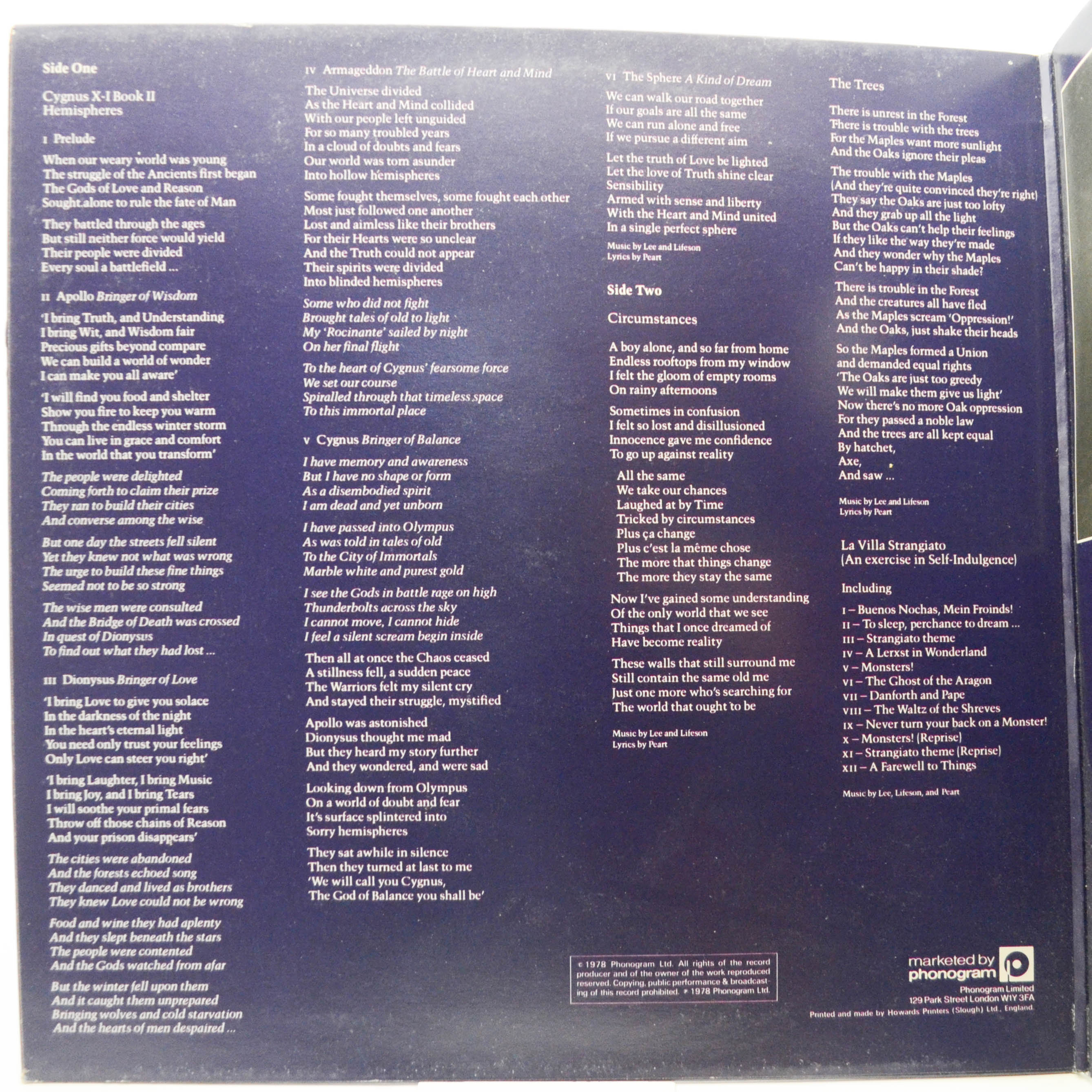 Виниловая пластинка Rush — Hemispheres (UK), 1978