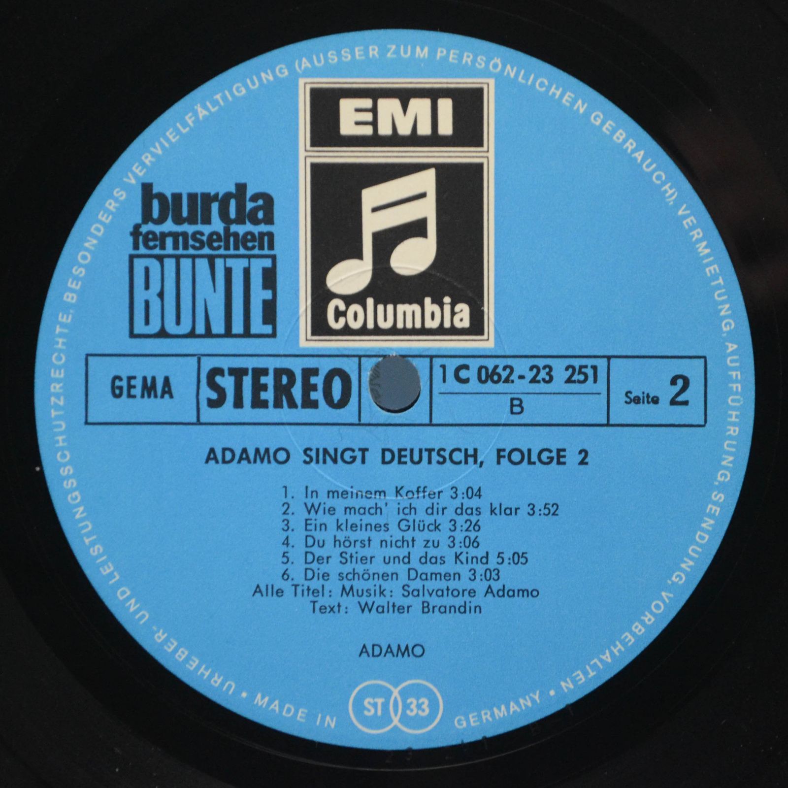 Виниловая пластинка Adamo — Adamo Singt Deutsch Folge 2, 1970
