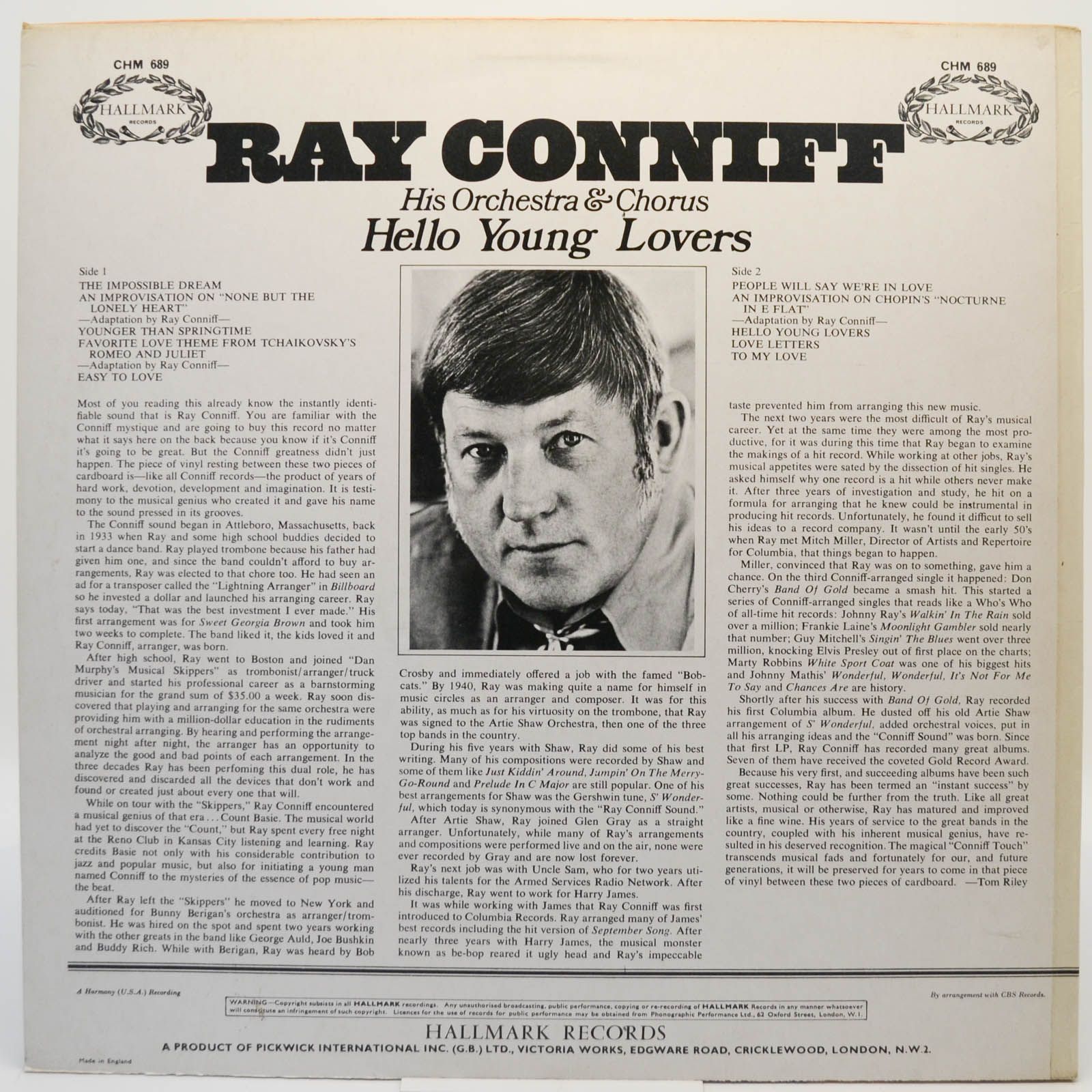 Виниловая пластинка Ray Conniff — Hello Young Lovers (UK), 1970