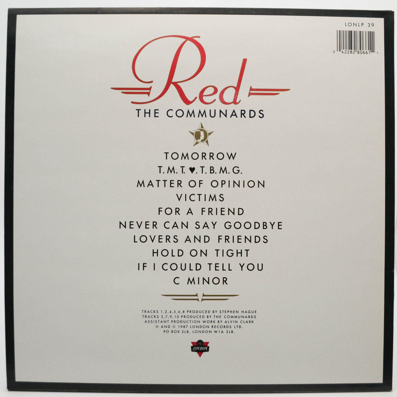 Виниловая пластинка Communards — Red (1-st, UK), 1987