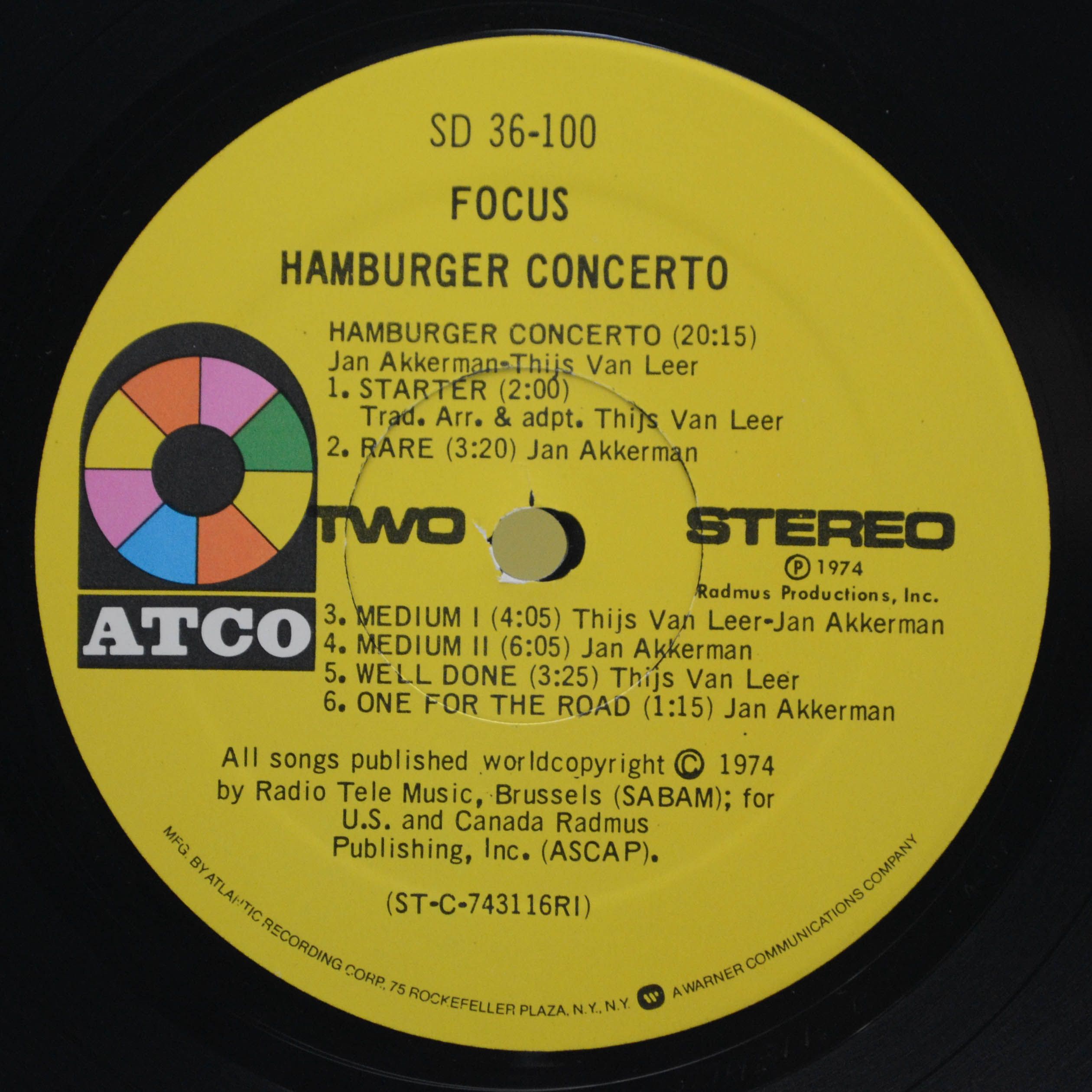 Виниловая пластинка Focus — Hamburger Concerto (USA), 1974