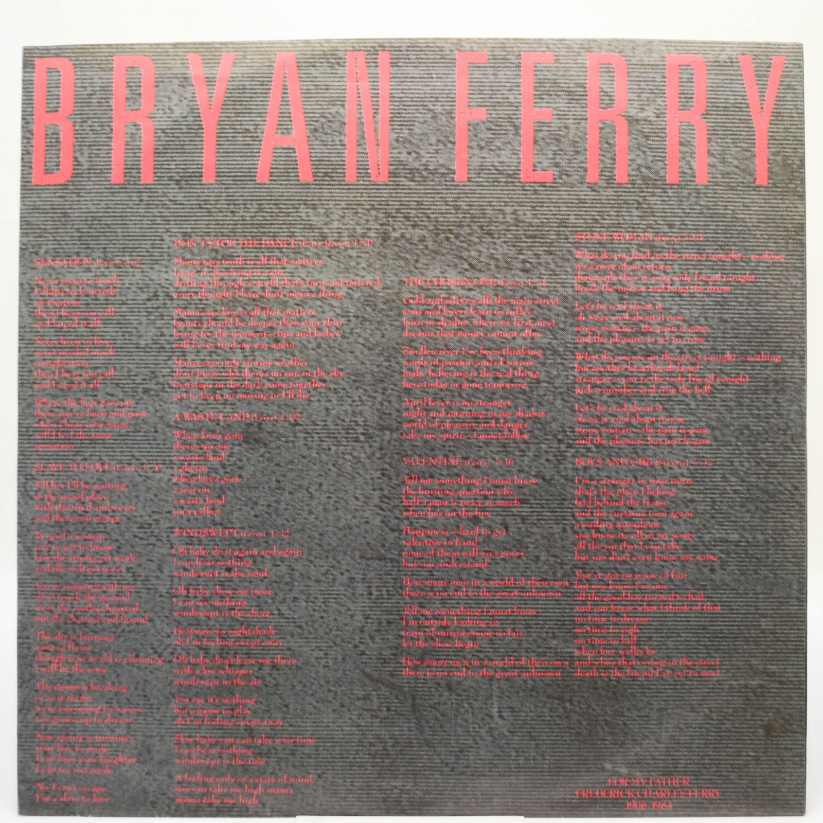 Bryan Ferry — Boys And Girls, 1985