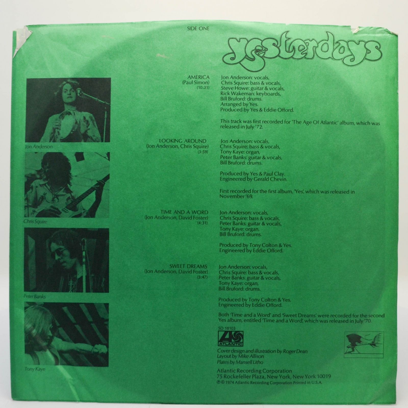 Виниловая пластинка Yes — Yesterdays (USA), 1975