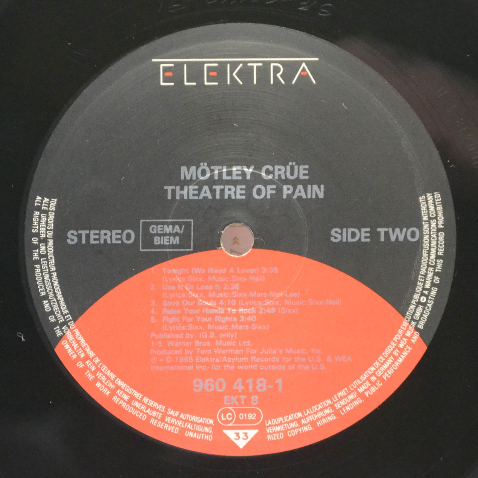 Виниловая пластинка Mötley Crüe — Theatre Of Pain, 1985