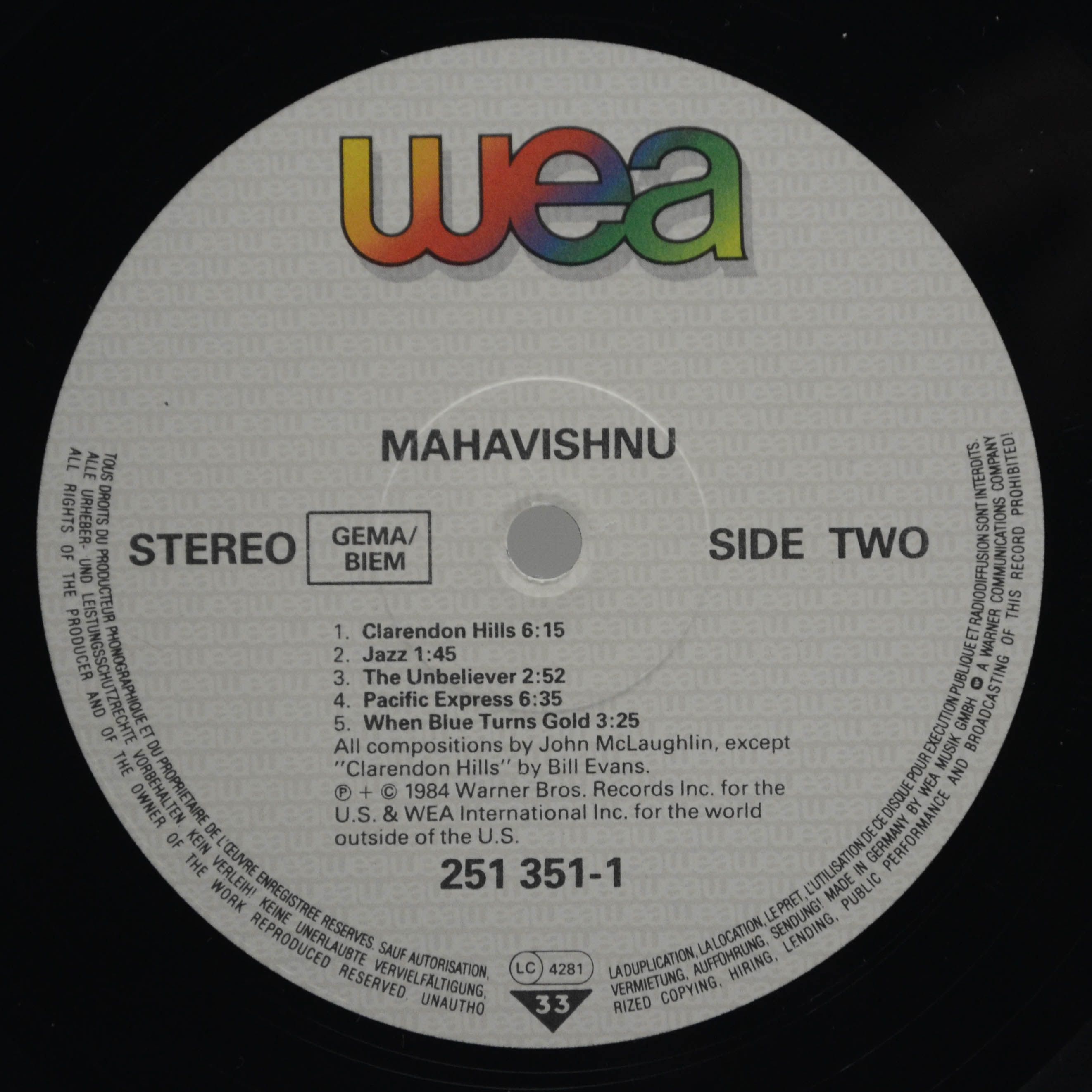 Виниловая пластинка Mahavishnu — Mahavishnu, 1984