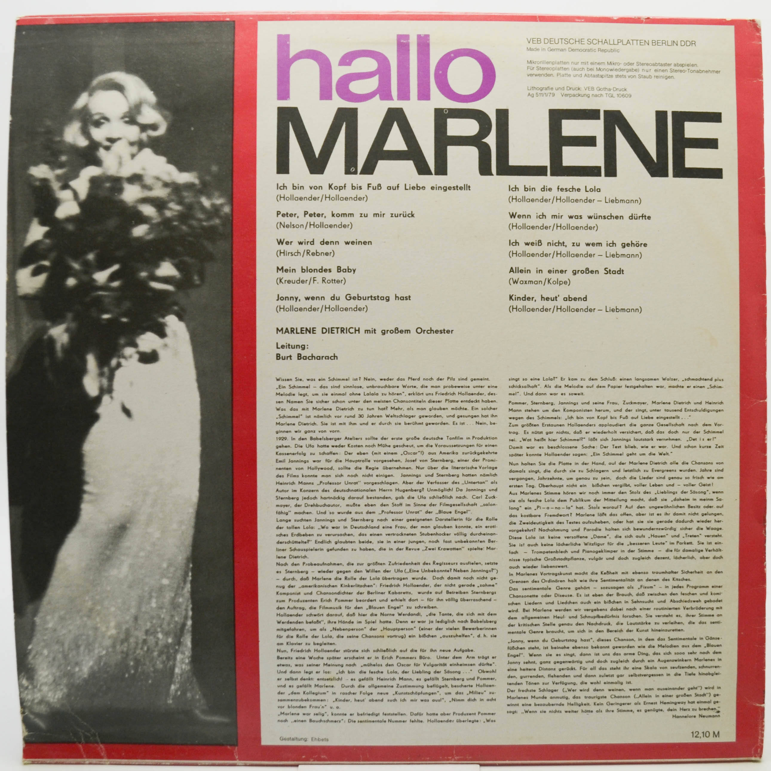 Виниловая пластинка Marlene Dietrich — Hallo Marlene, 1979