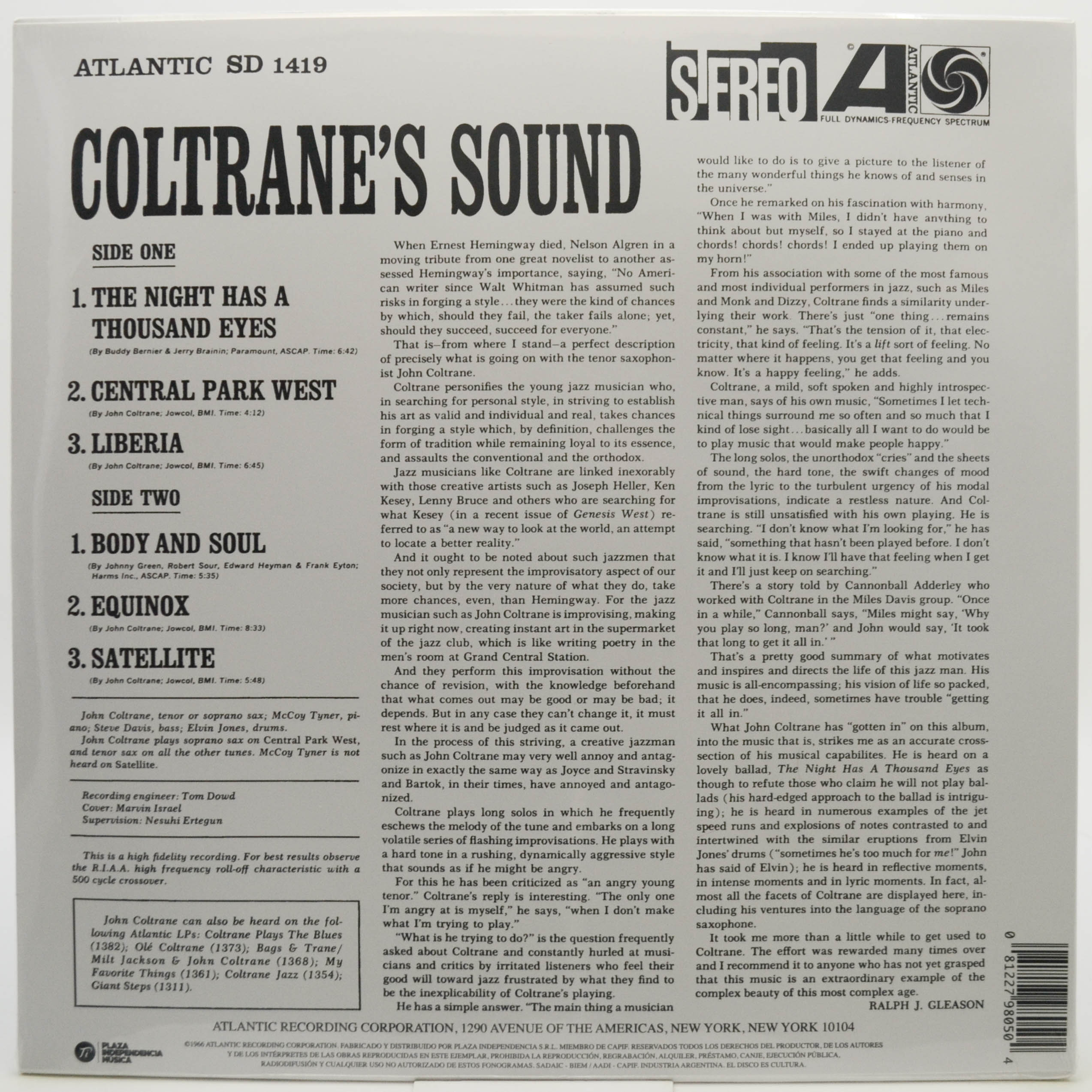 Виниловая пластинка John Coltrane — Coltrane's Sound, 1964