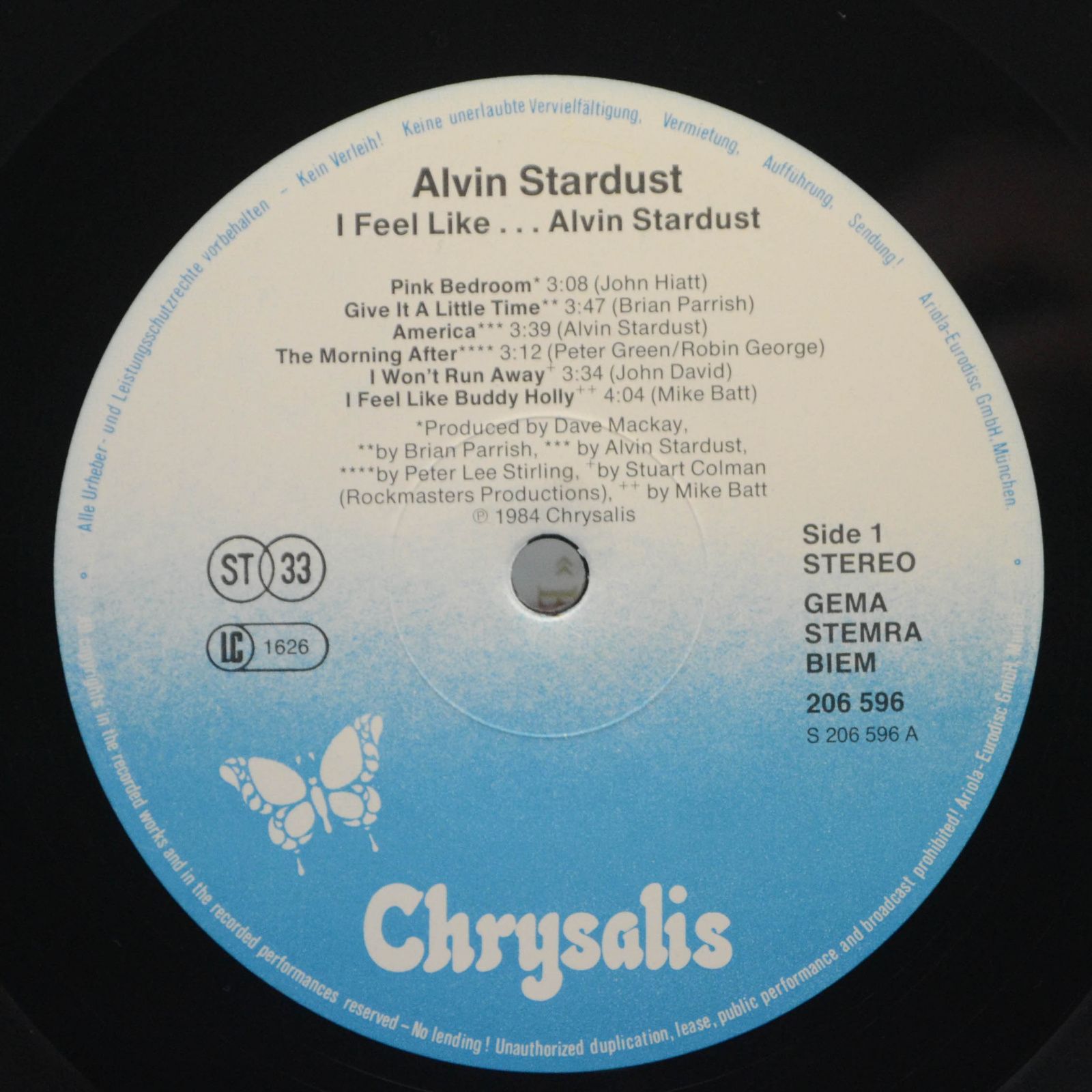 Виниловая пластинка Alvin Stardust — I Feel Like... Alvin Stardust, 1984