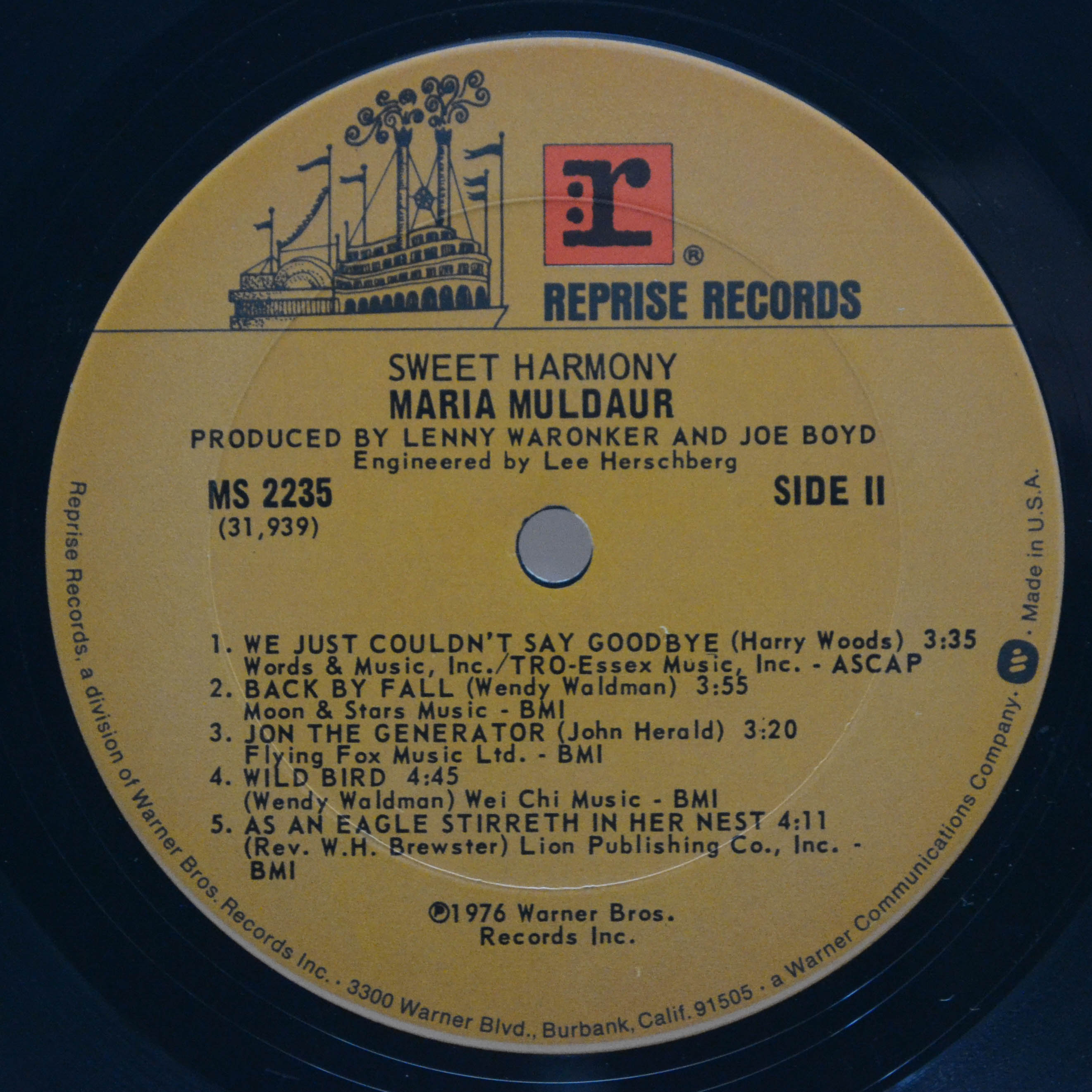 Виниловая пластинка Maria Muldaur — Sweet Harmony (1-st, USA), 1976