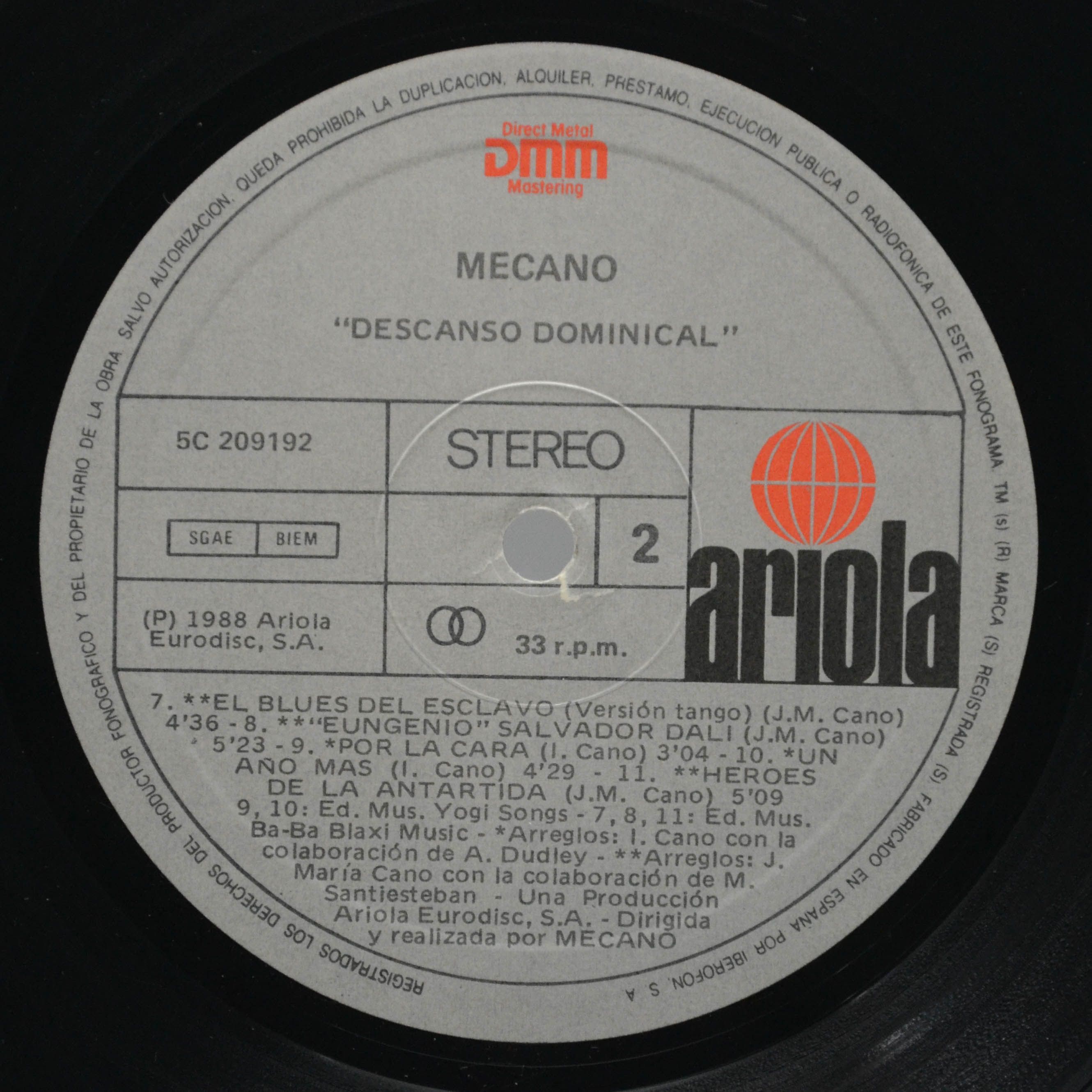 Виниловая пластинка Mecano — Descanso Dominical, 1988