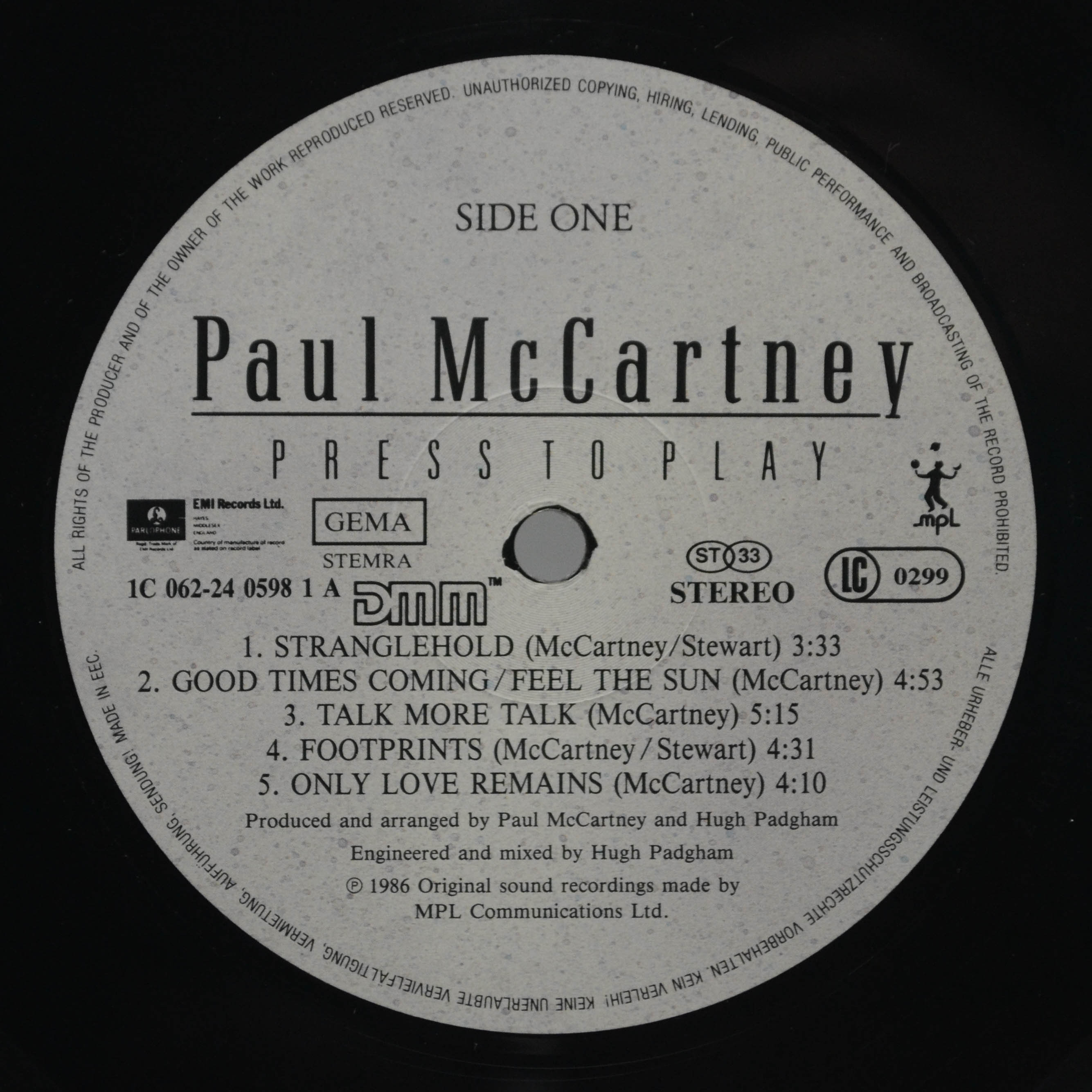 Виниловая пластинка Paul McCartney — Press To Play, 1986