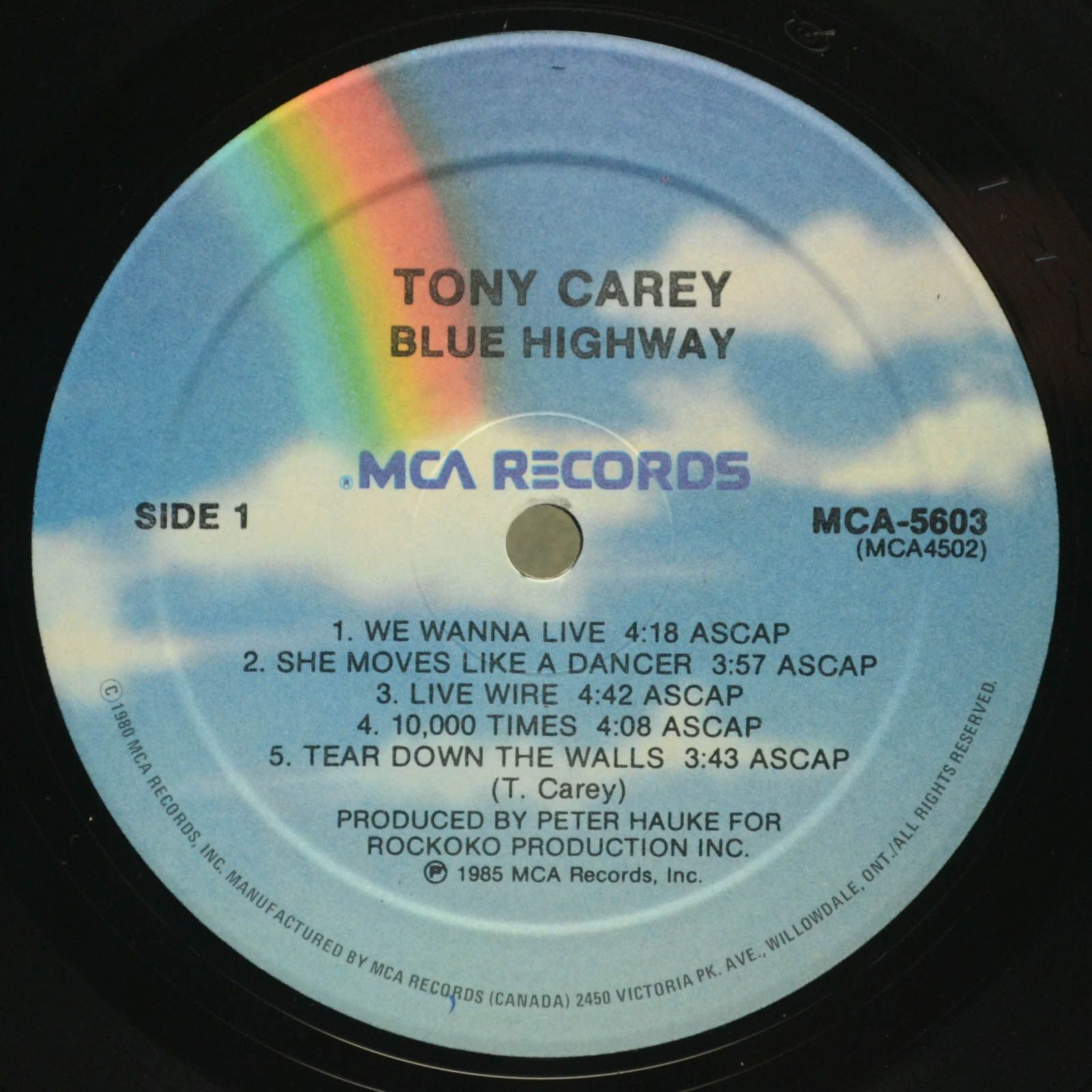 Виниловая пластинка Tony Carey — Blue Highway, 1985
