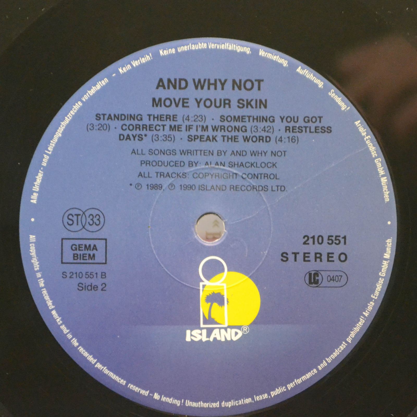 Виниловая пластинка And Why Not — Move Your Skin, 1990