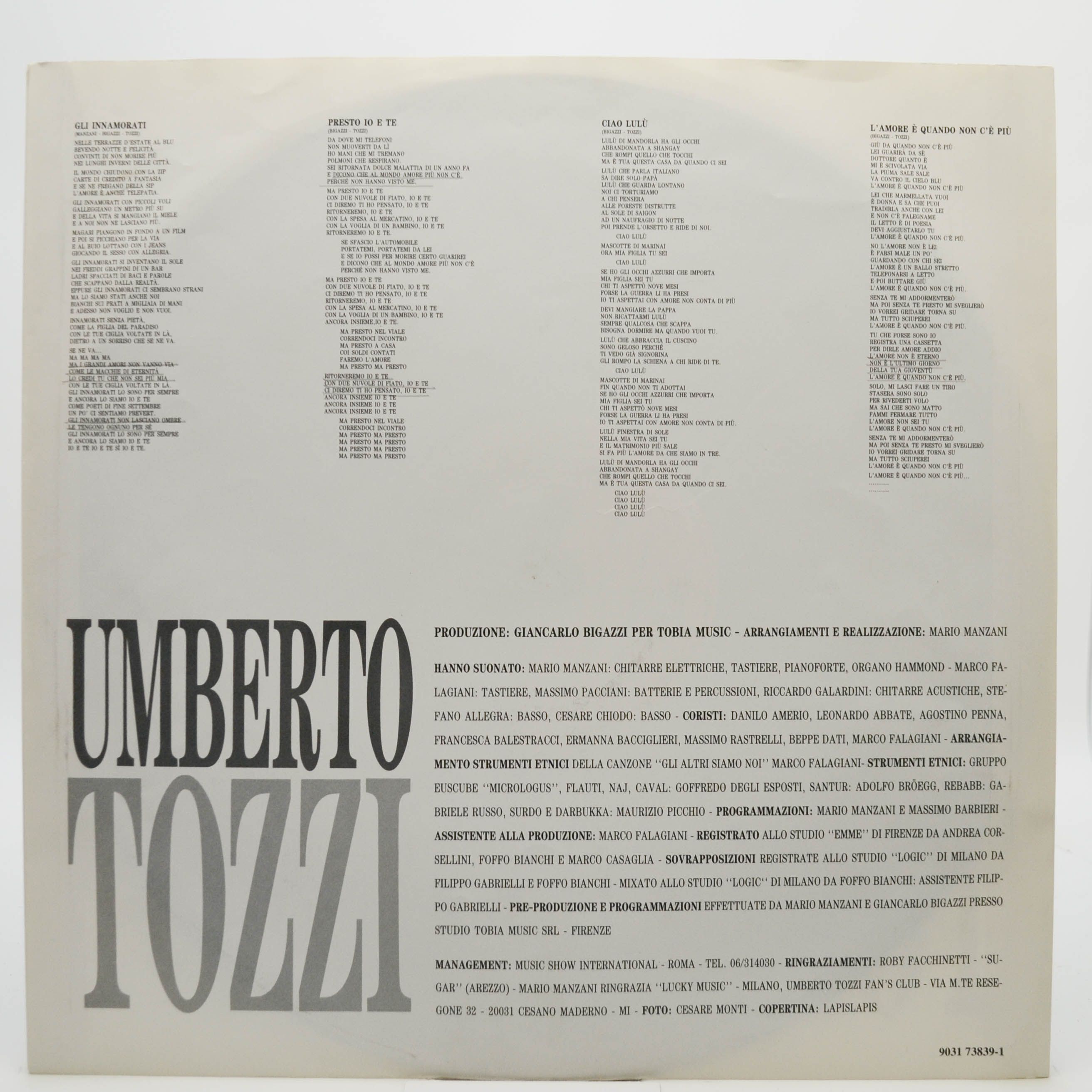 Виниловая пластинка Umberto Tozzi — Gli Altri Siamo Noi, 1991