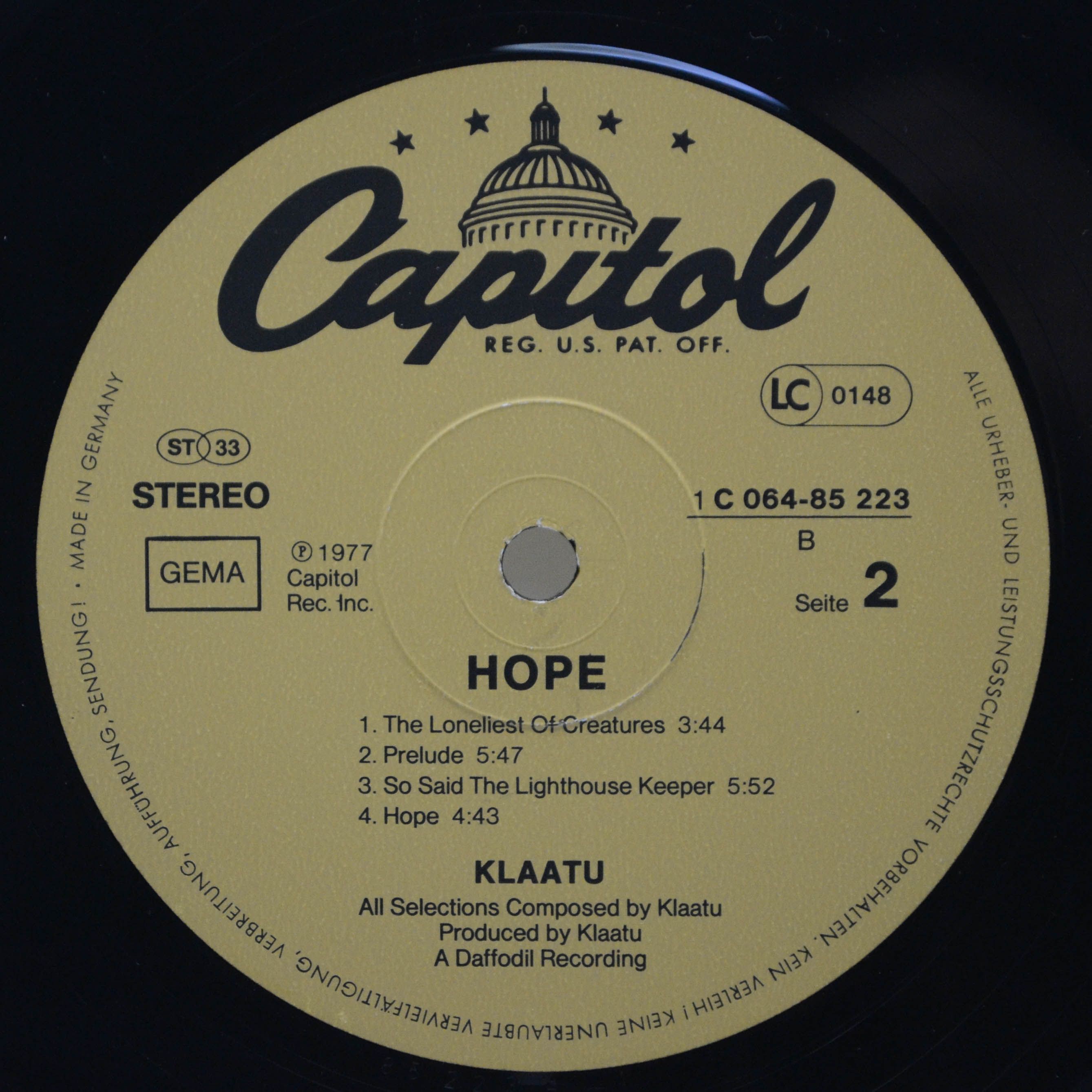 Виниловая пластинка Klaatu — Hope, 1977