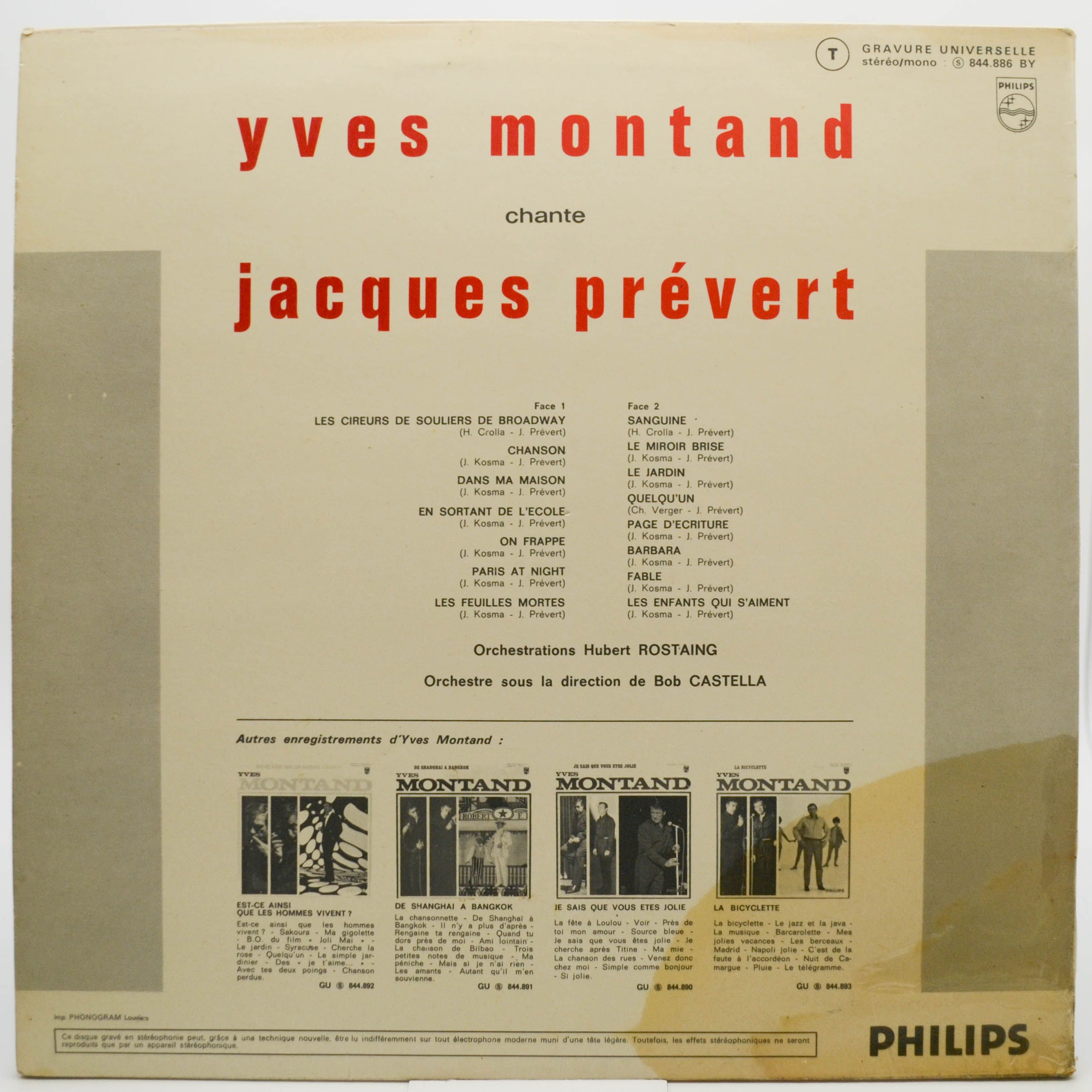 Yves Montand — Montand Chante Prévert (France), 1962