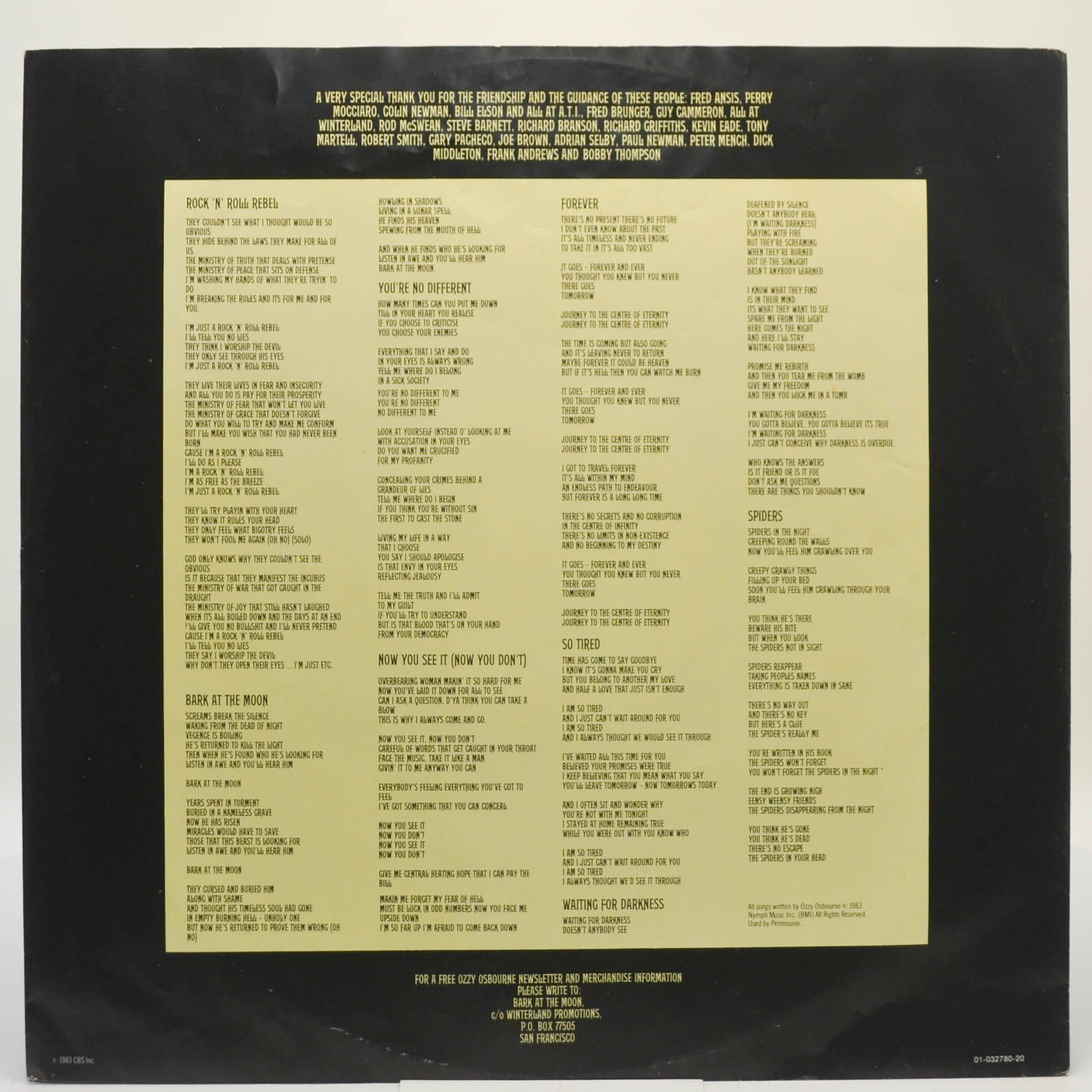 Виниловая пластинка Ozzy Osbourne — Bark At The Moon, 1983