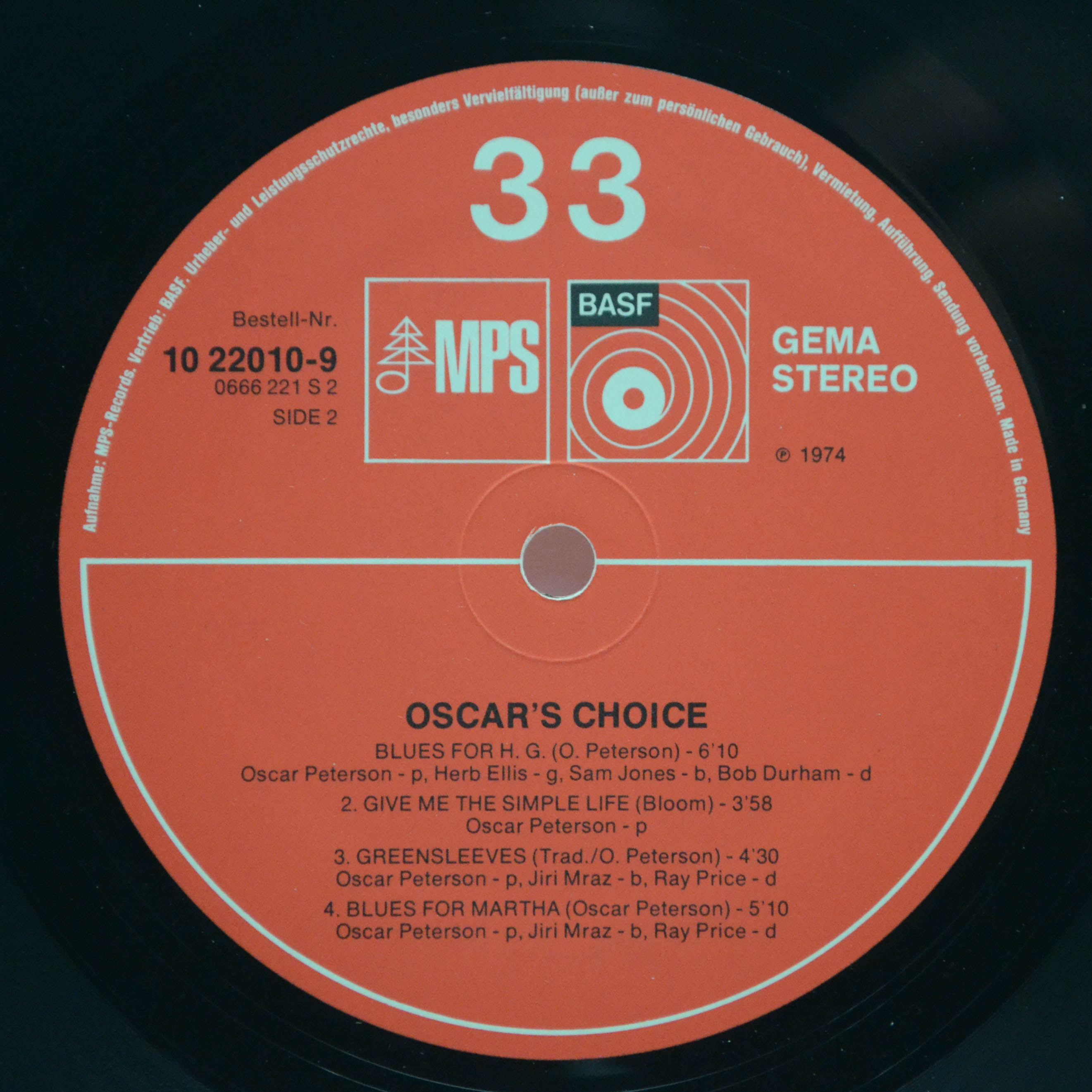 Виниловая пластинка Oscar Peterson — Oscar's Choice, 1974
