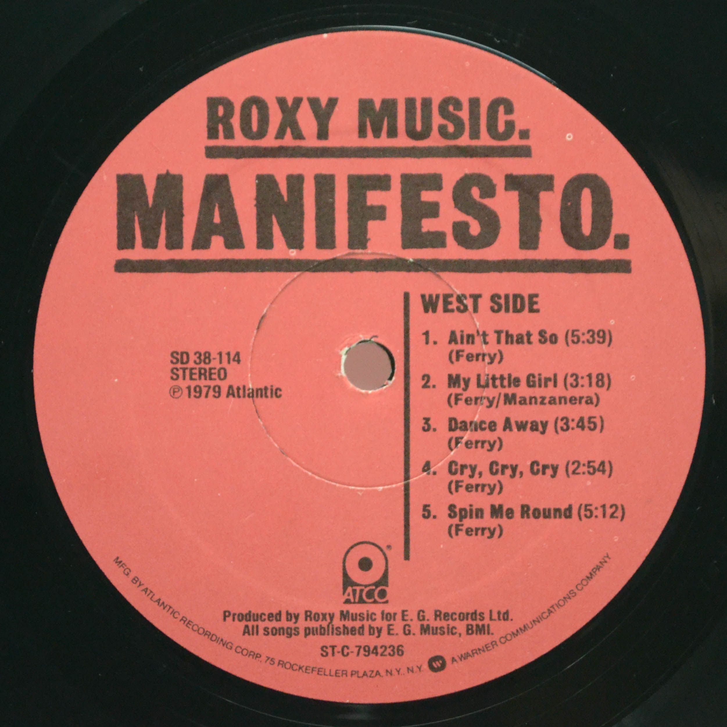 Виниловая пластинка Roxy Music — Manifesto (USA), 1979