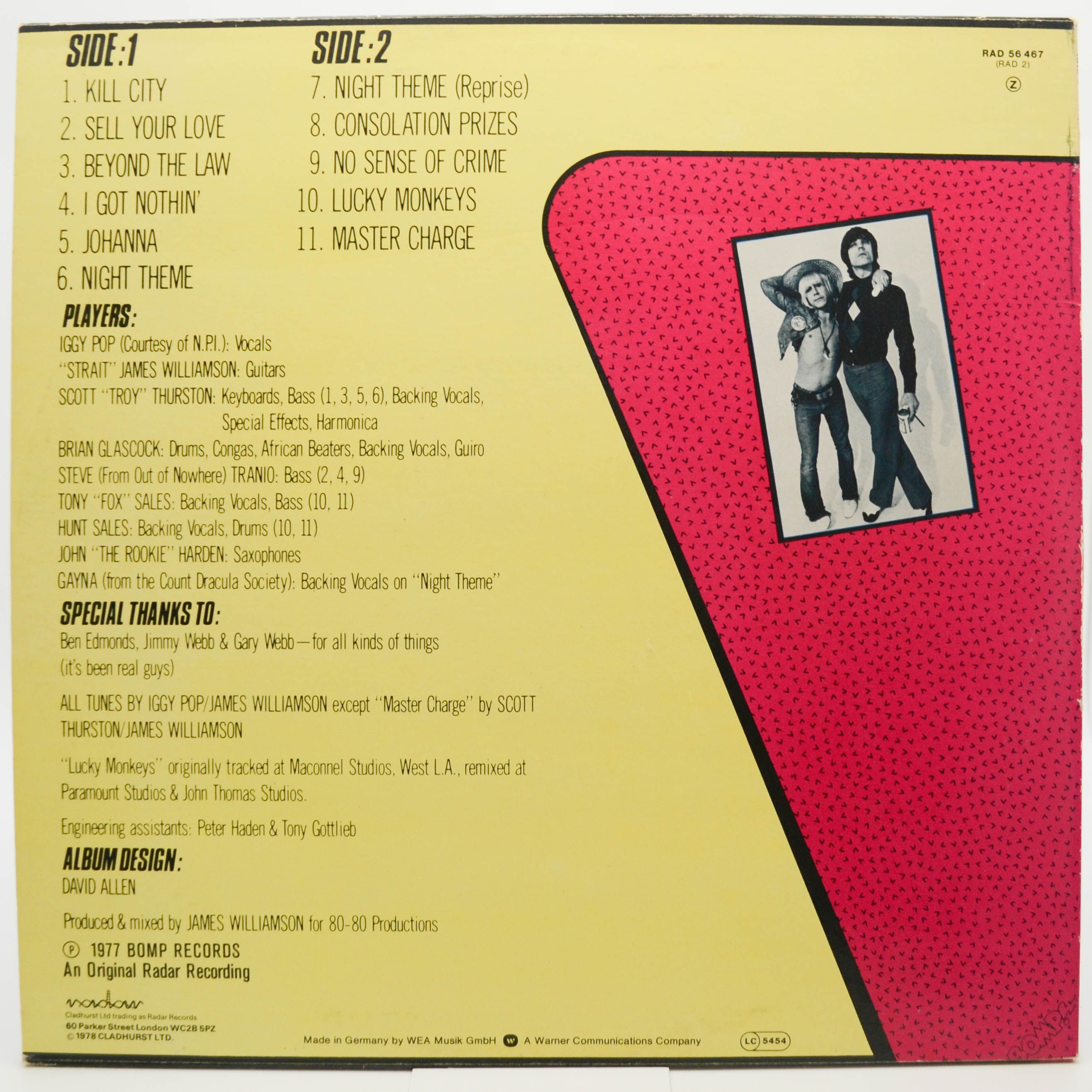 Виниловая пластинка Iggy Pop & James Williamson — Kill City, 1977