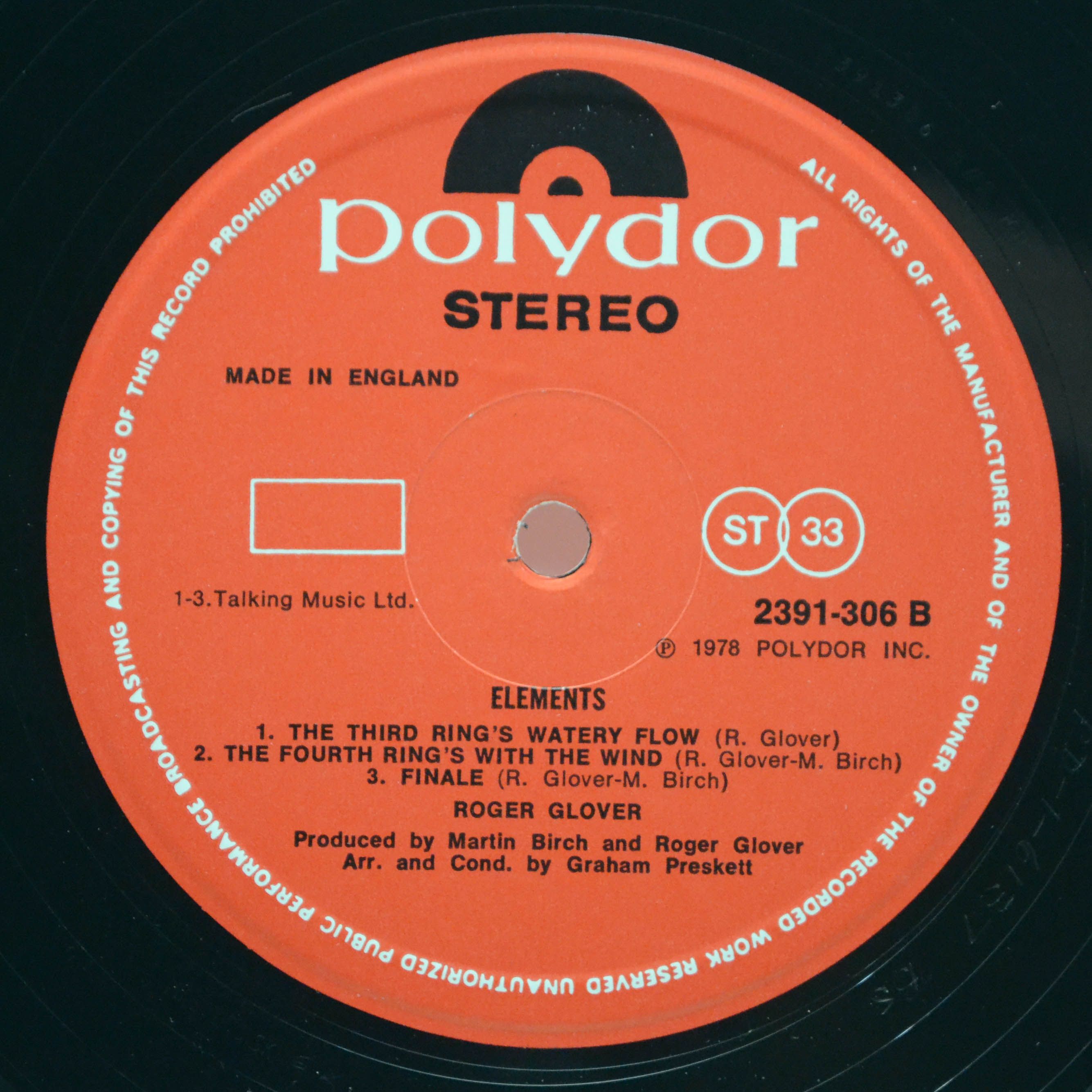 Виниловая пластинка Roger Glover — Elements (1-st, UK), 1978