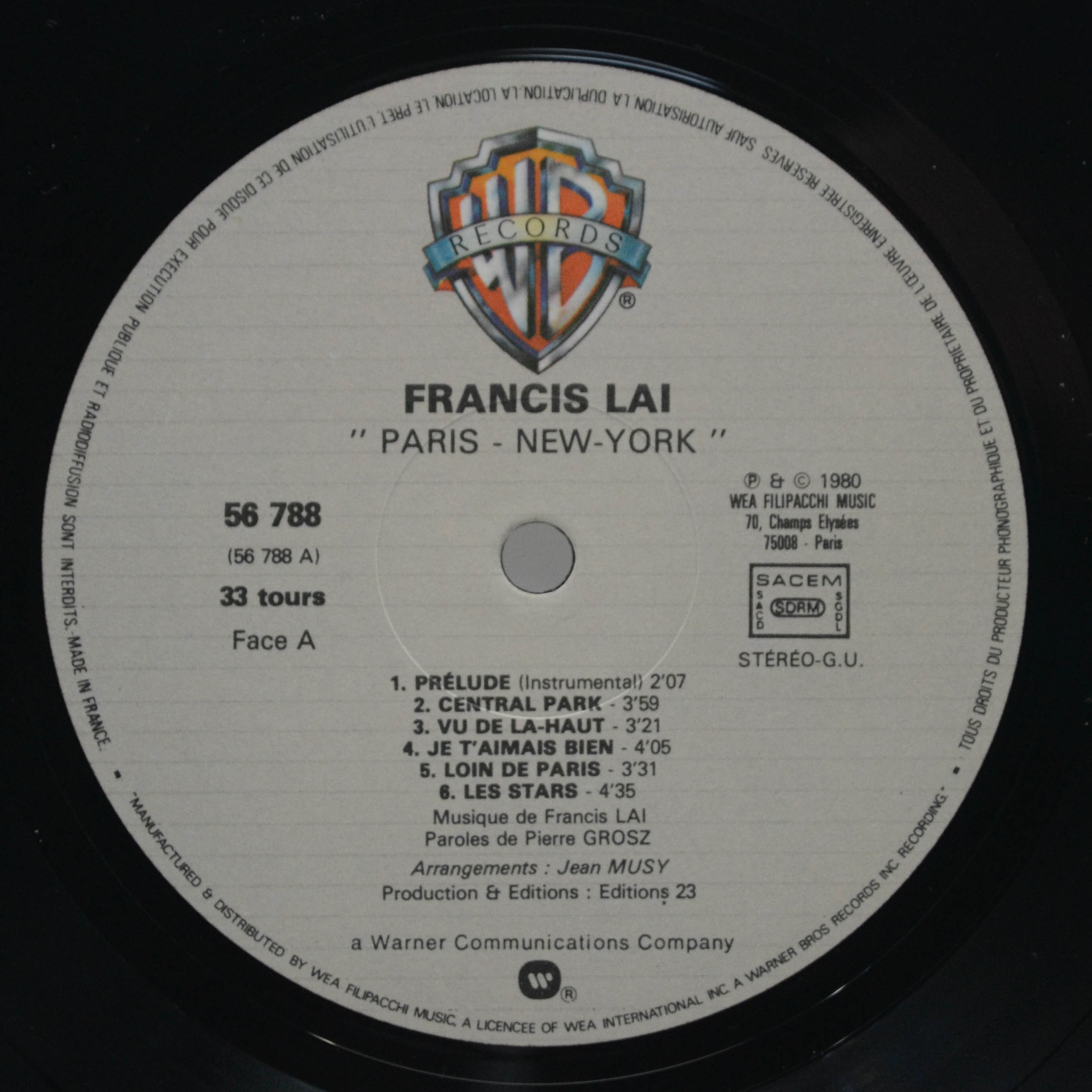 Виниловая пластинка Francis Lai — Paris - New-York, 1980