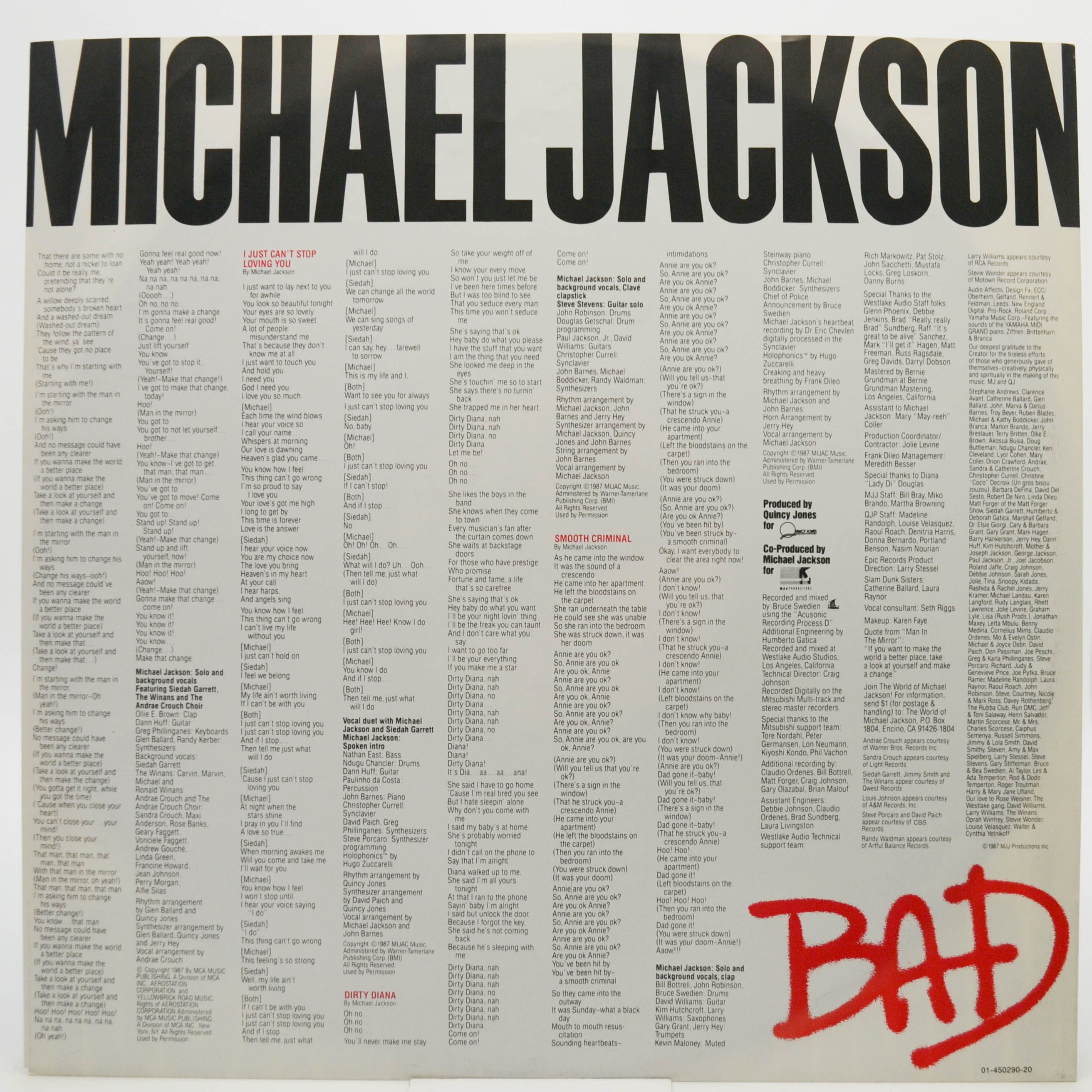 Виниловая пластинка Michael Jackson — Bad, 1987
