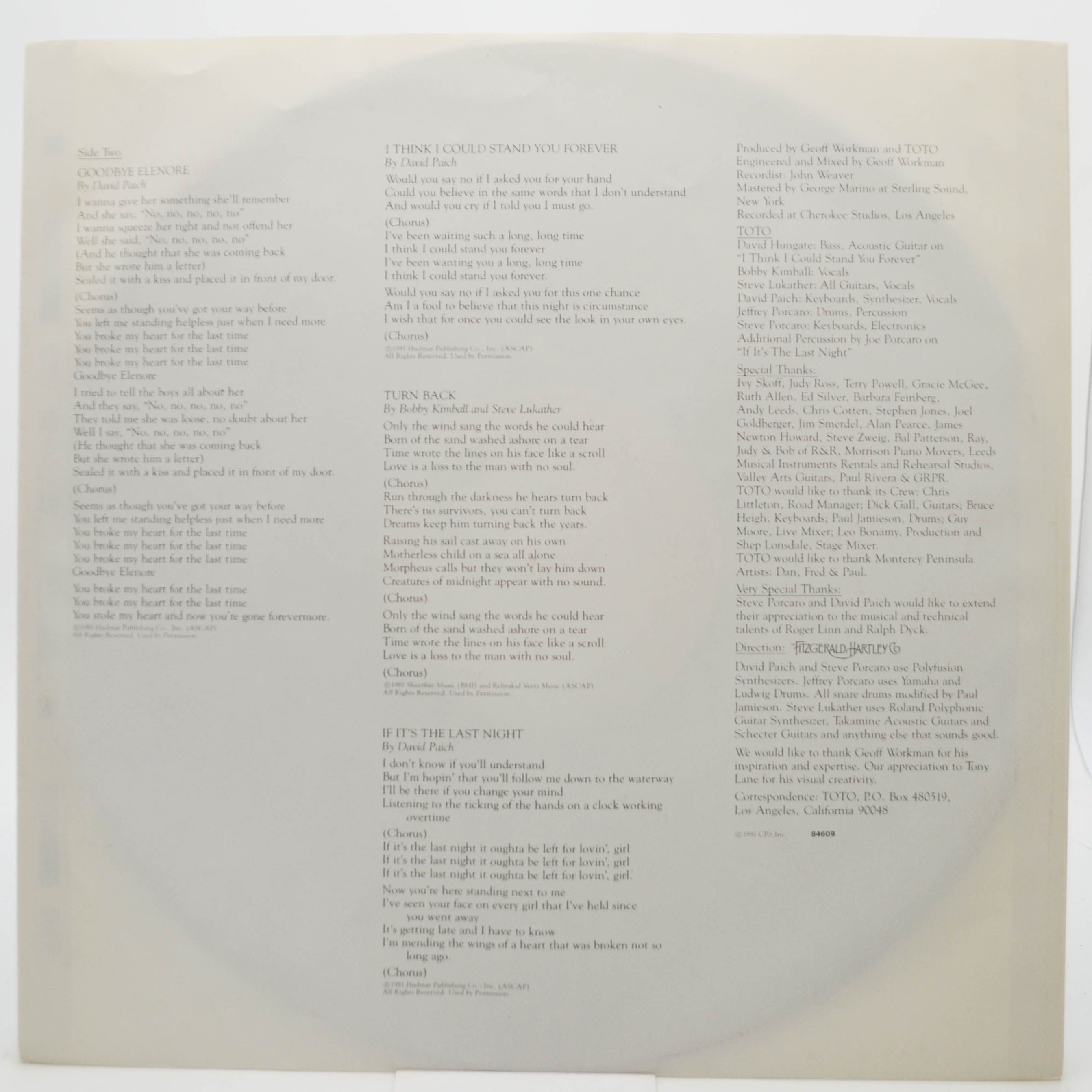 Toto — Turn Back, 1981