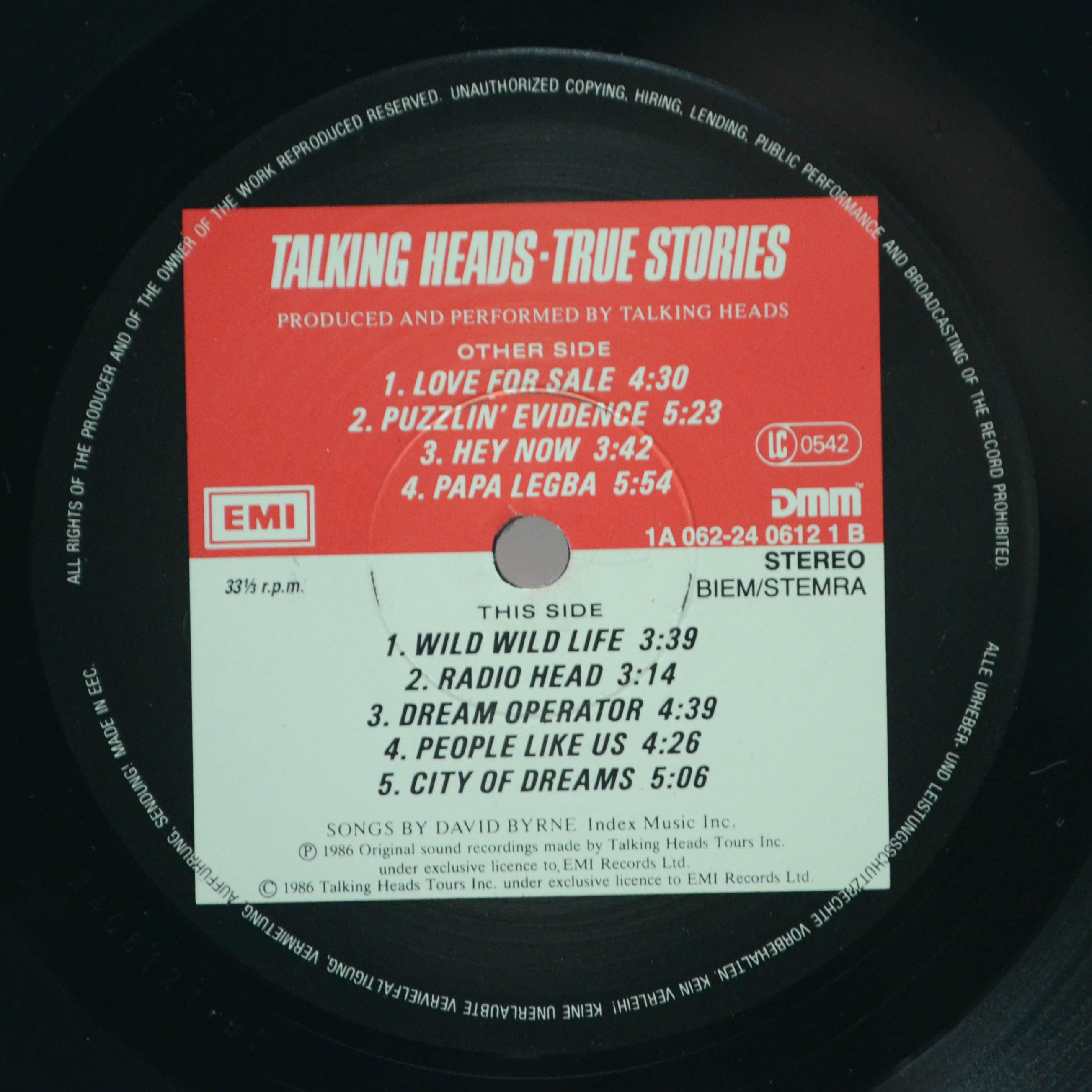 Виниловая пластинка Talking Heads — True Stories, 1986