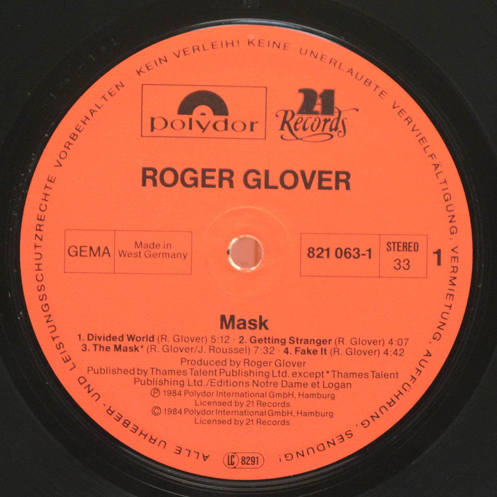 Виниловая пластинка Roger Glover — Mask, 1984