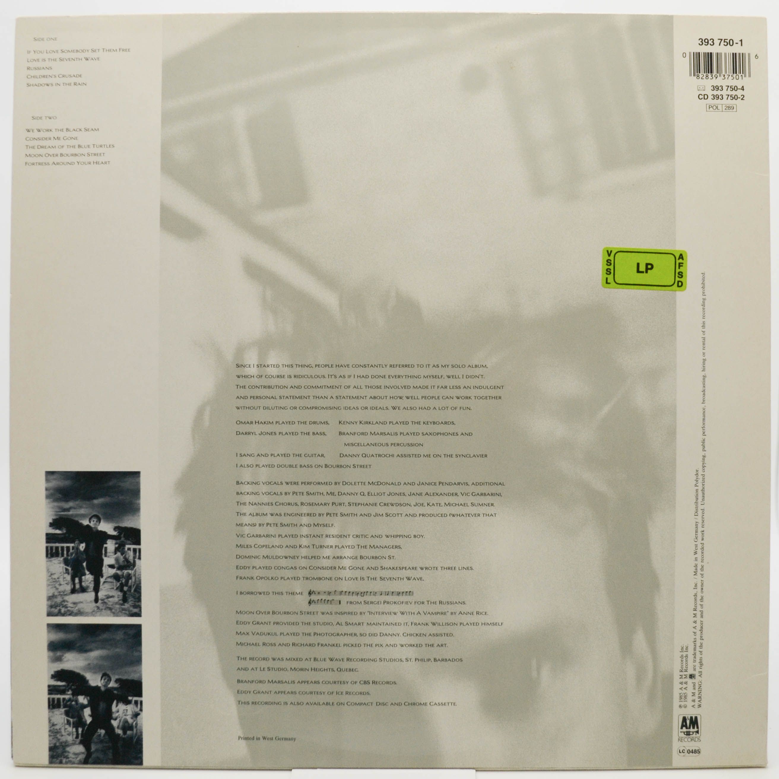 Sting — The Dream Of The Blue Turtles, 1985