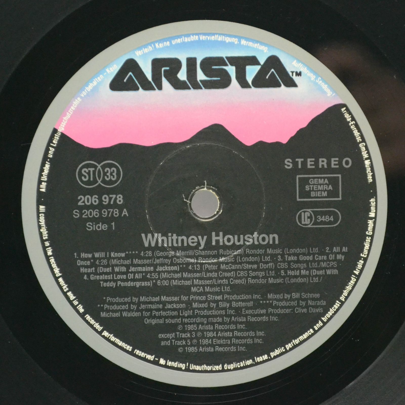 Виниловая пластинка Whitney Houston — Whitney Houston, 1985