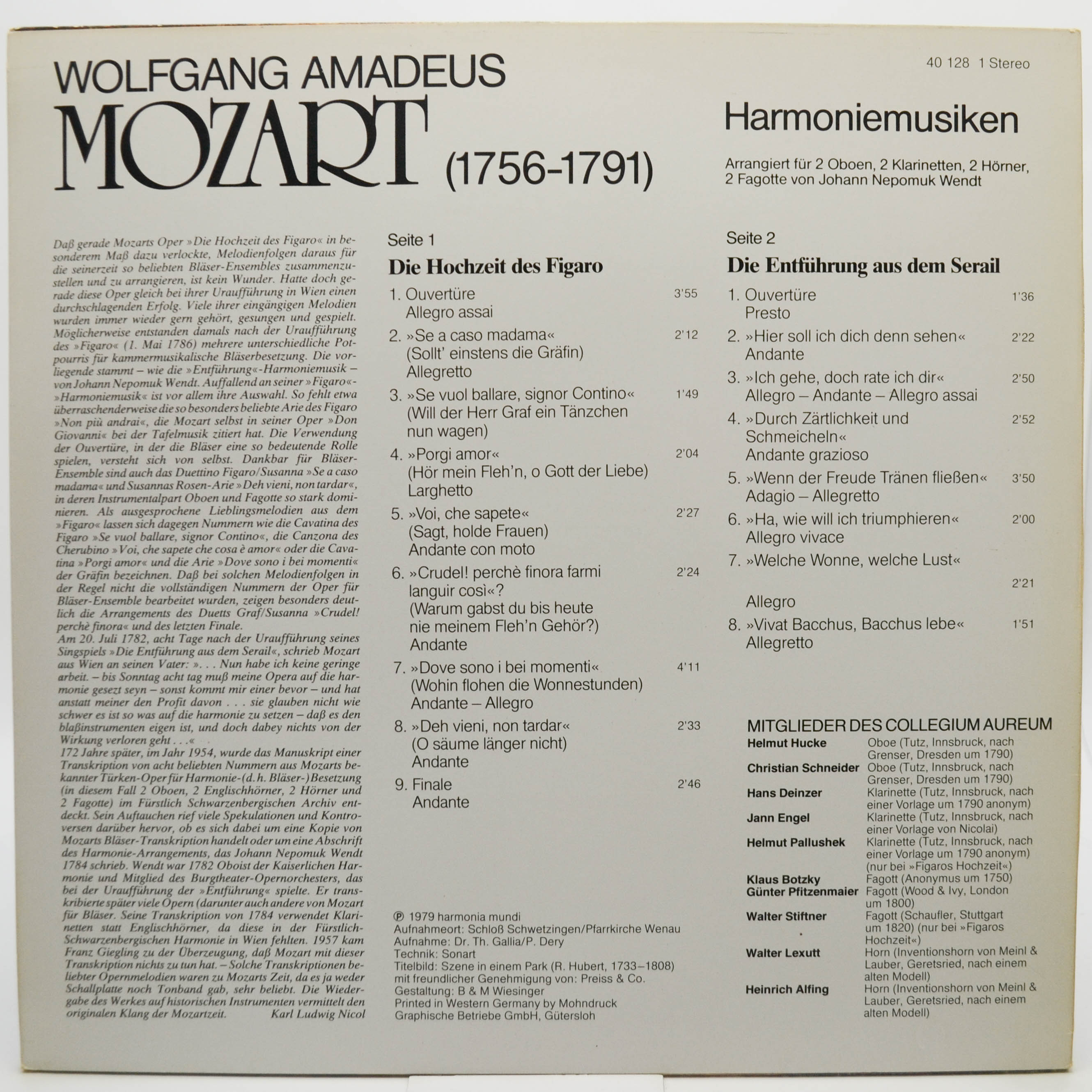 Wolfgang Amadeus Mozart, Mitglieder Des Collegium Aureum — Harmoniemusiken, 1979