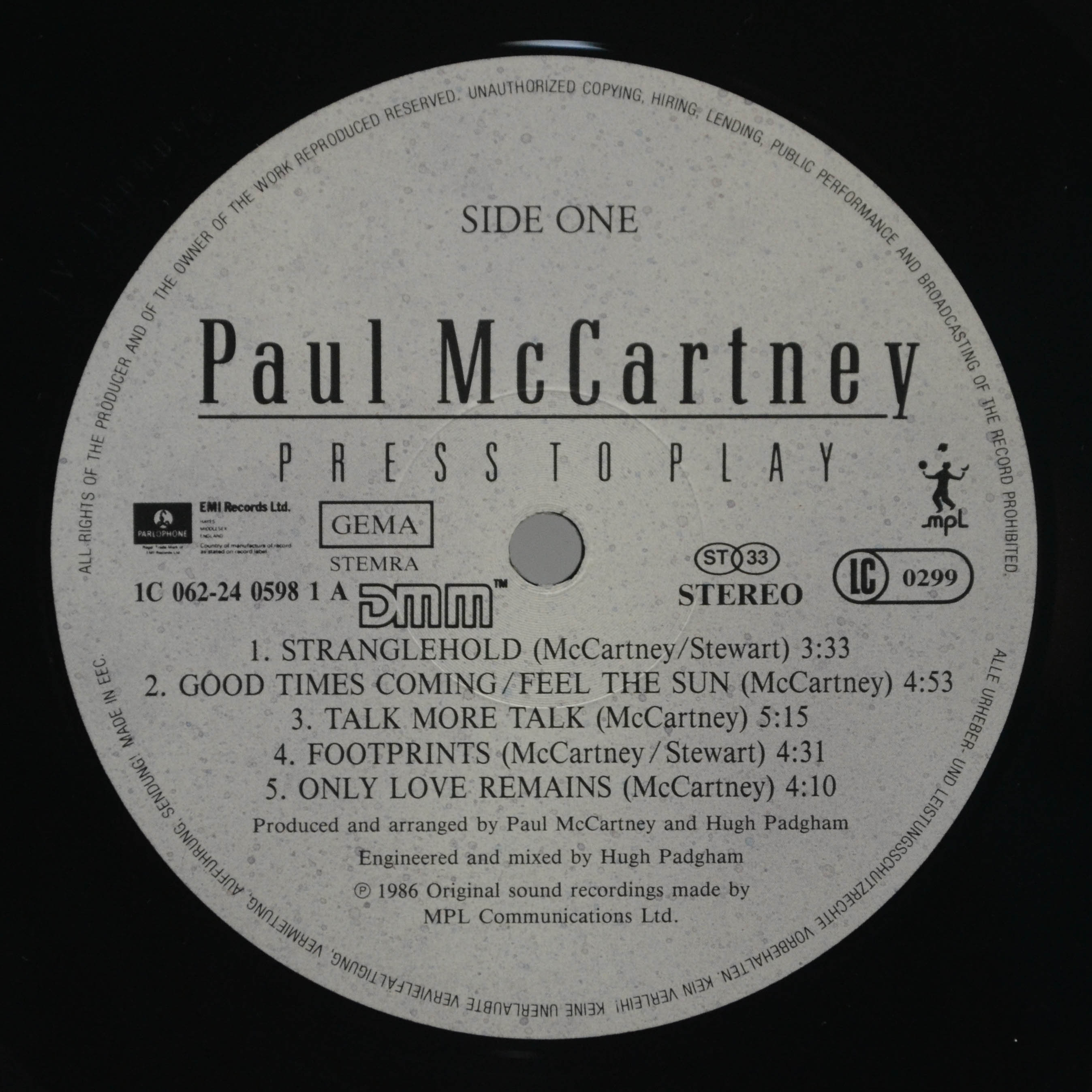 Виниловая пластинка Paul McCartney — Press To Play, 1986