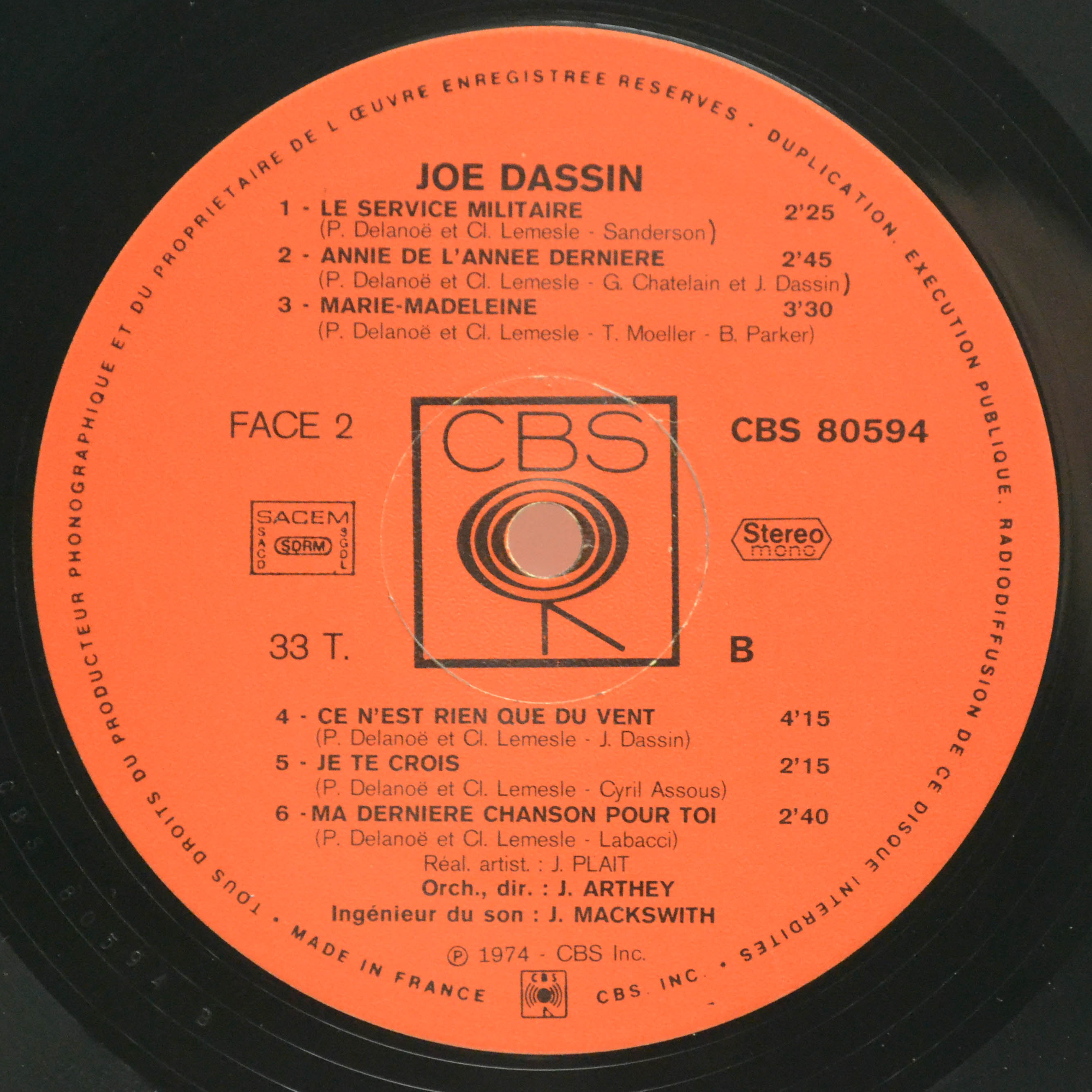 Joe Dassin — Joe Dassin (1-st, France), 1974