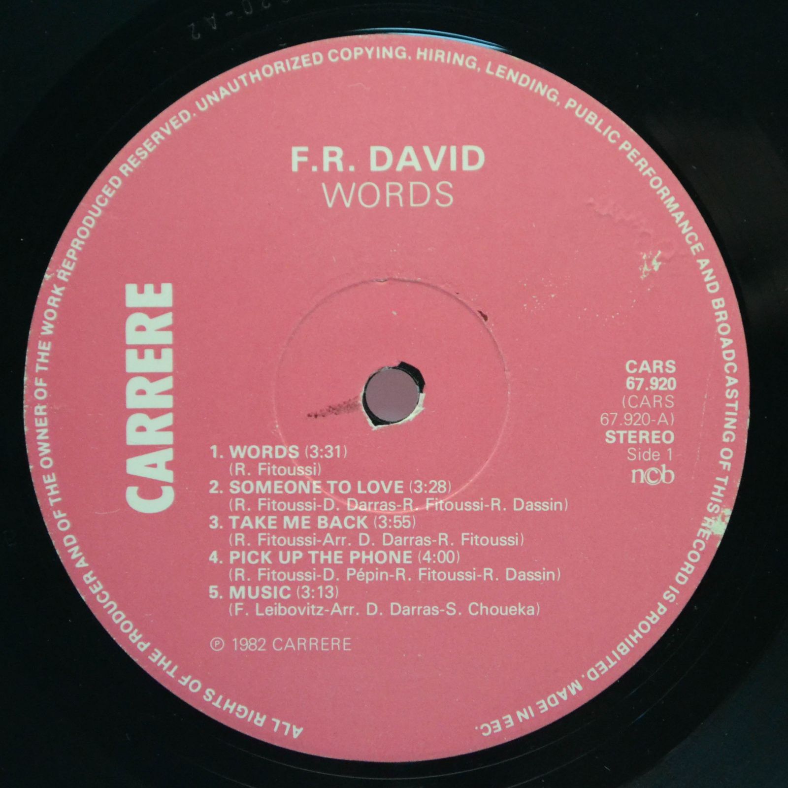 Виниловая пластинка F.R. David — Words, 1982