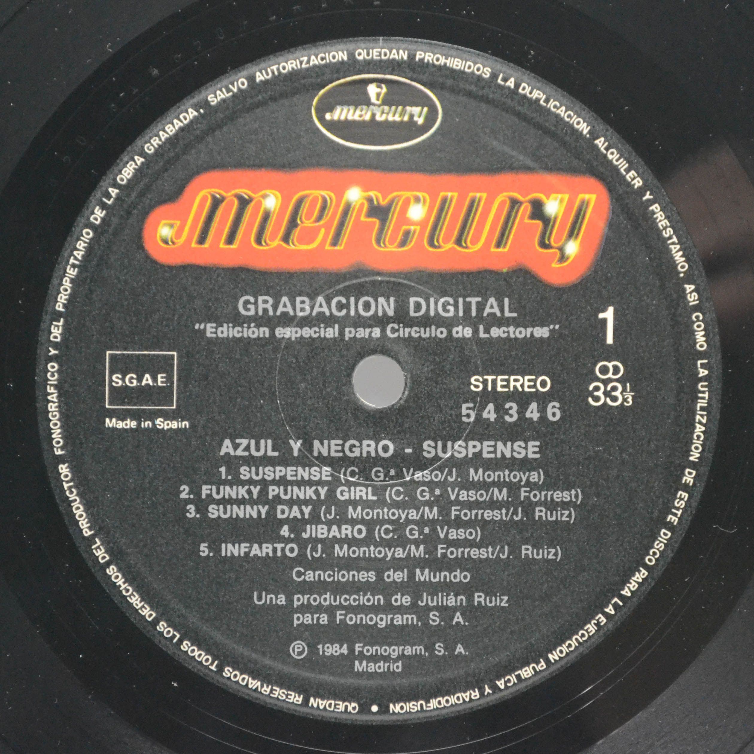 Виниловая пластинка Azul Y Negro — Suspense, 1984