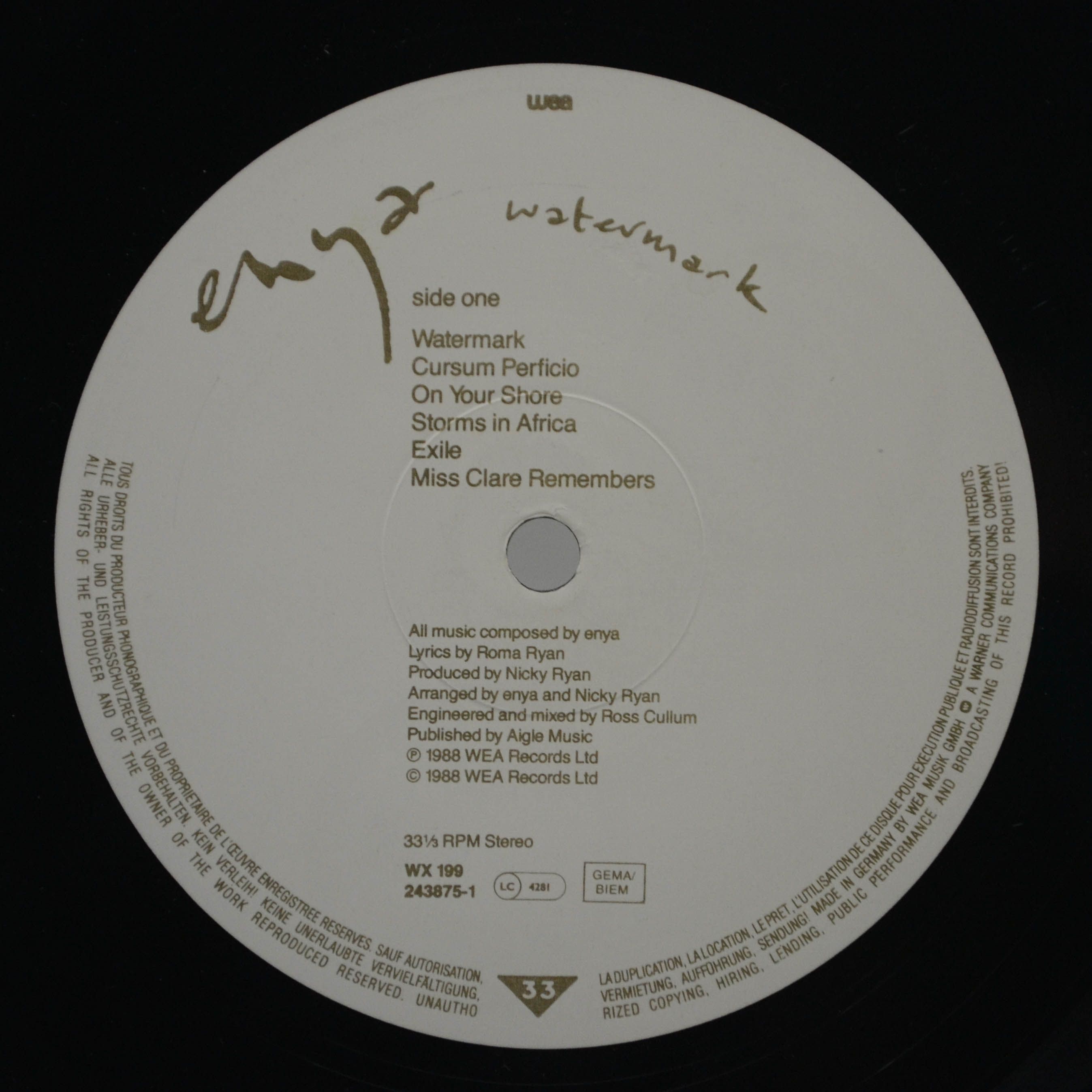 Виниловая пластинка Enya — Watermark, 1988