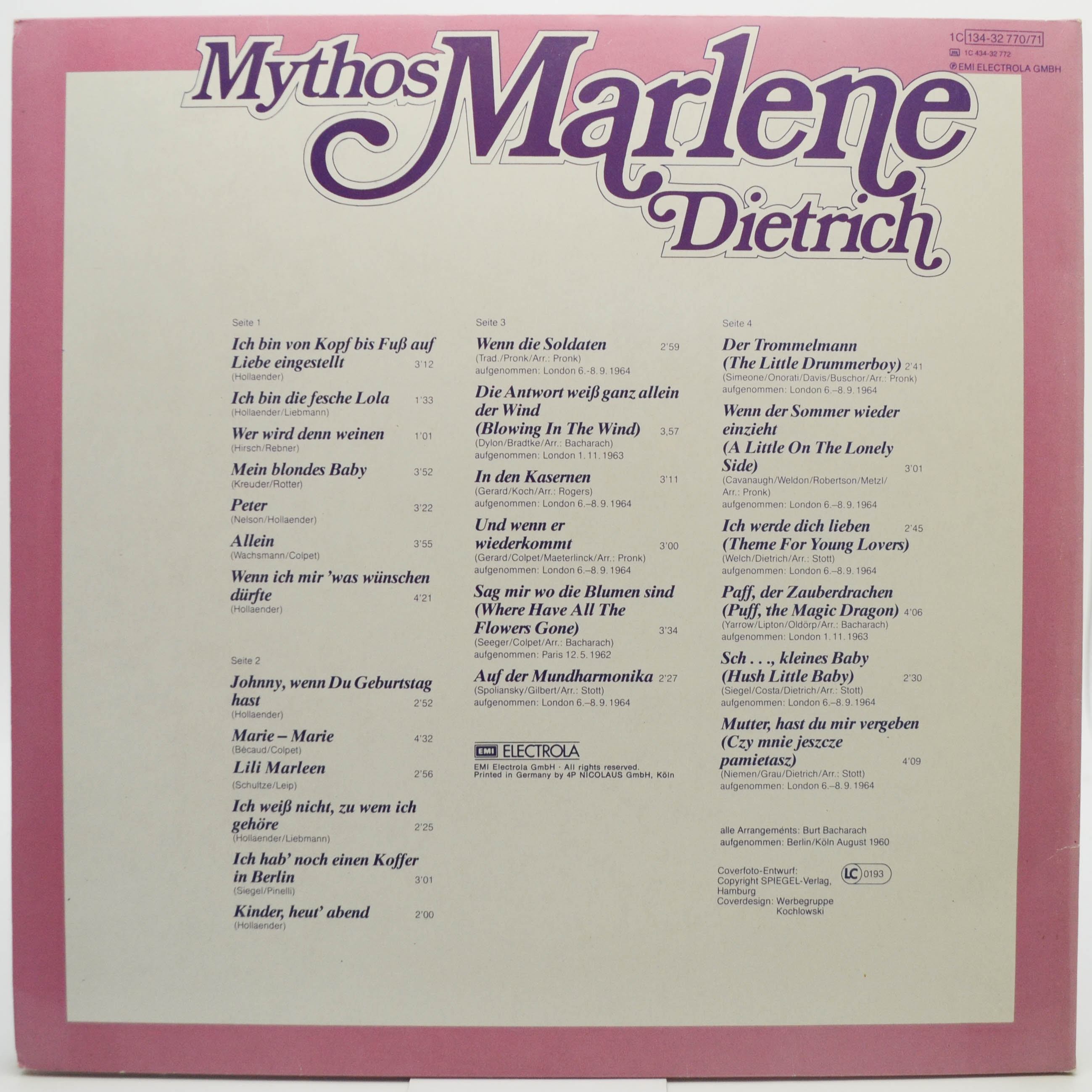 Виниловая пластинка Marlene Dietrich — Mythos Marlene Dietrich (2LP), 1978
