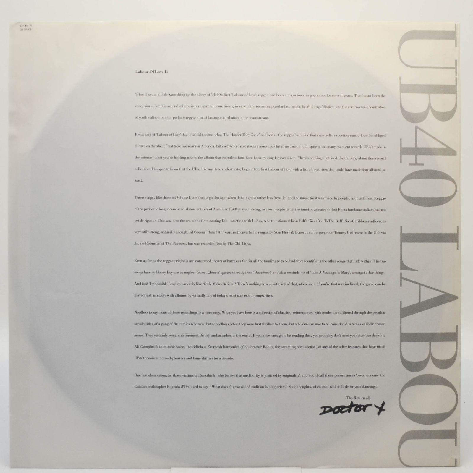 Виниловая пластинка UB40 — Labour Of Love II, 1989