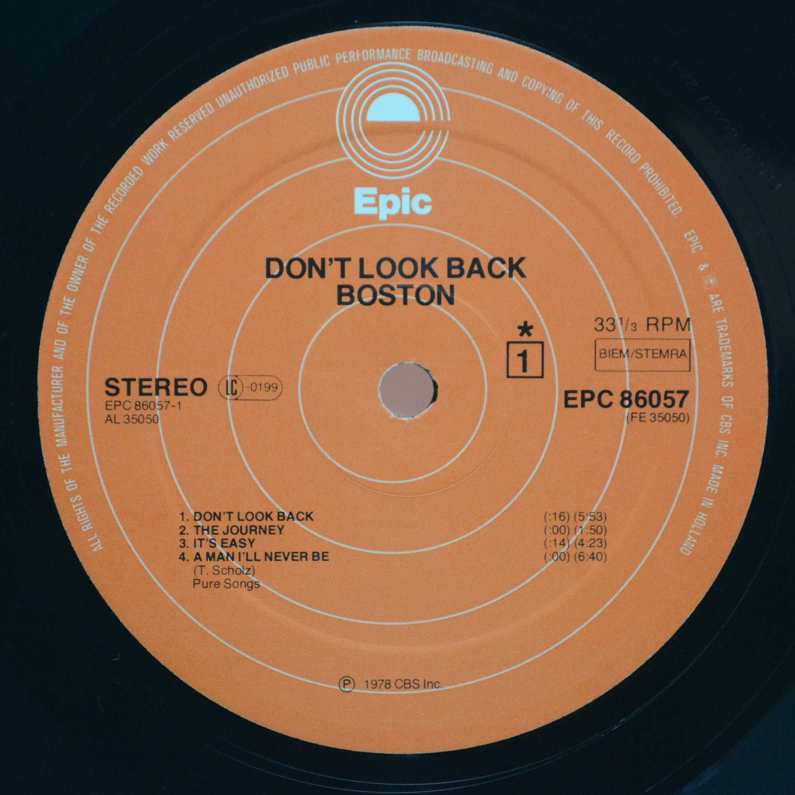 Виниловая пластинка Boston — Don't Look Back, 1978