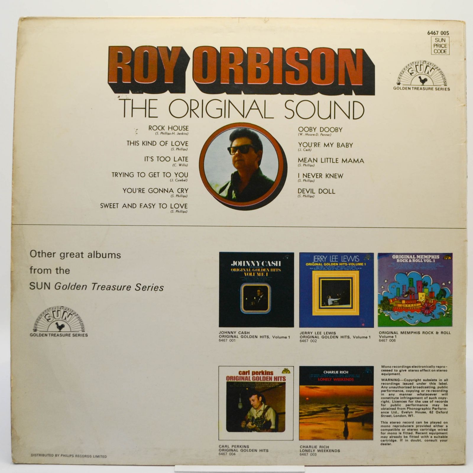 Виниловая пластинка Roy Orbison — The Original Sound, 1972