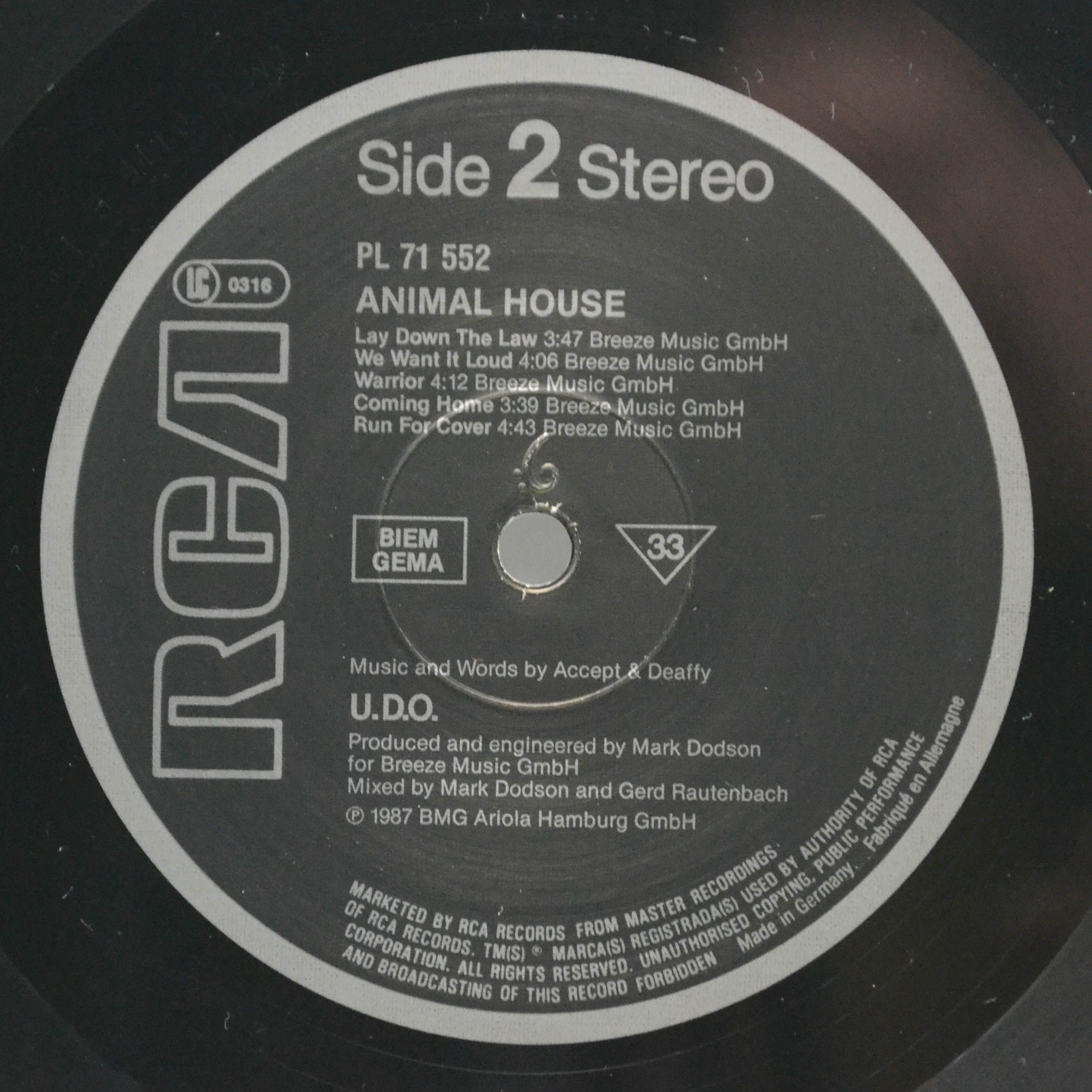 U.D.O. — Animal House, 1987