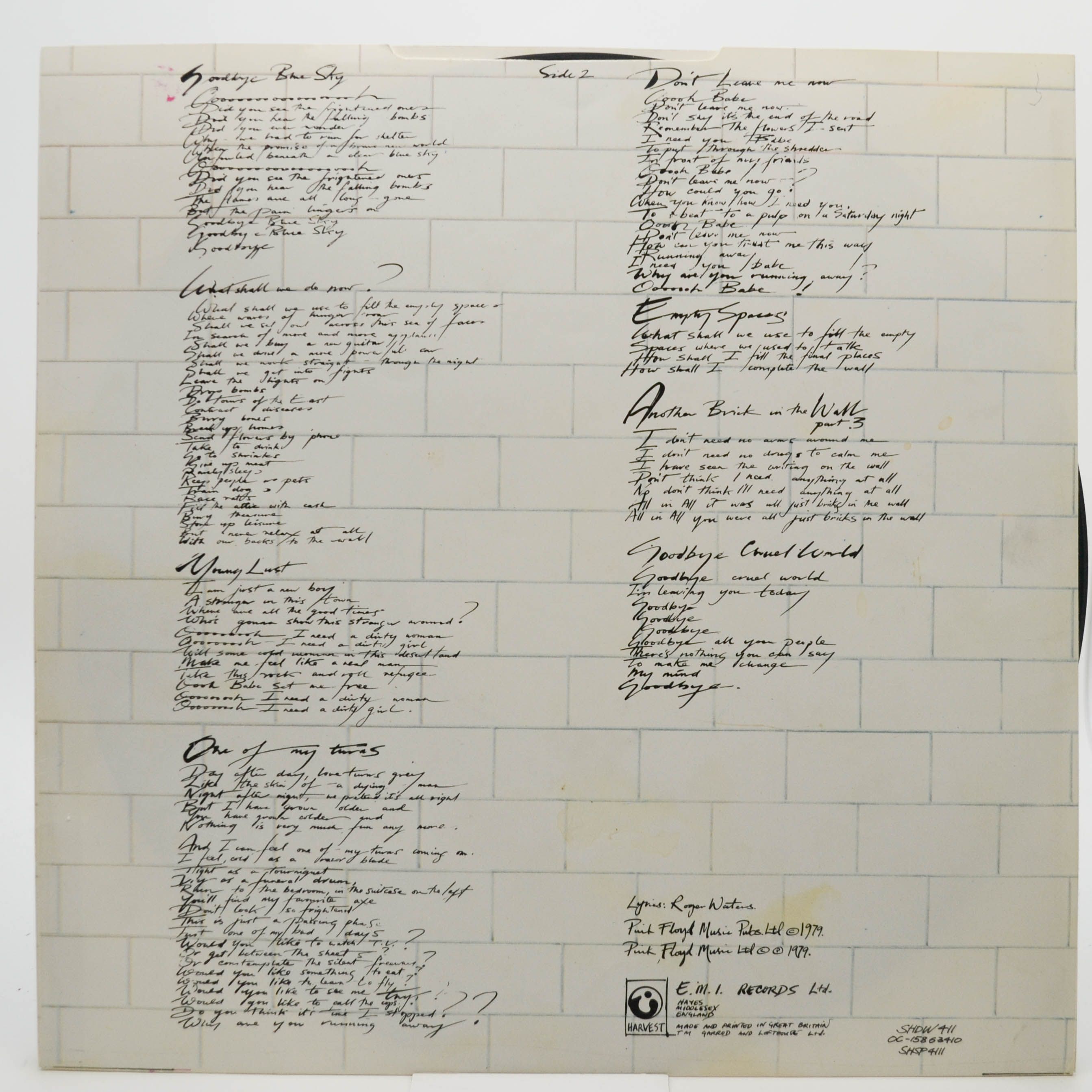 Виниловая пластинка Pink Floyd — The Wall (2LP, UK), 1979