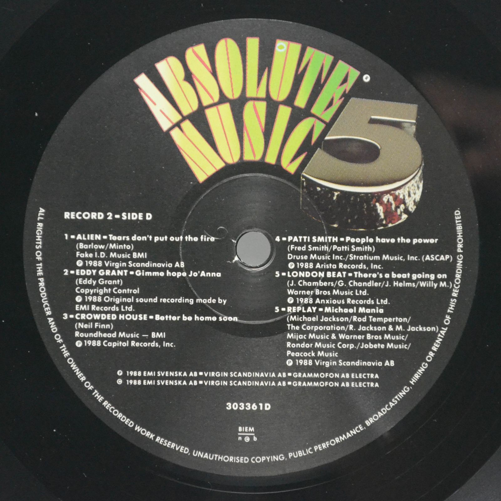 Various — Absolute Music 5 (2LP), 1988