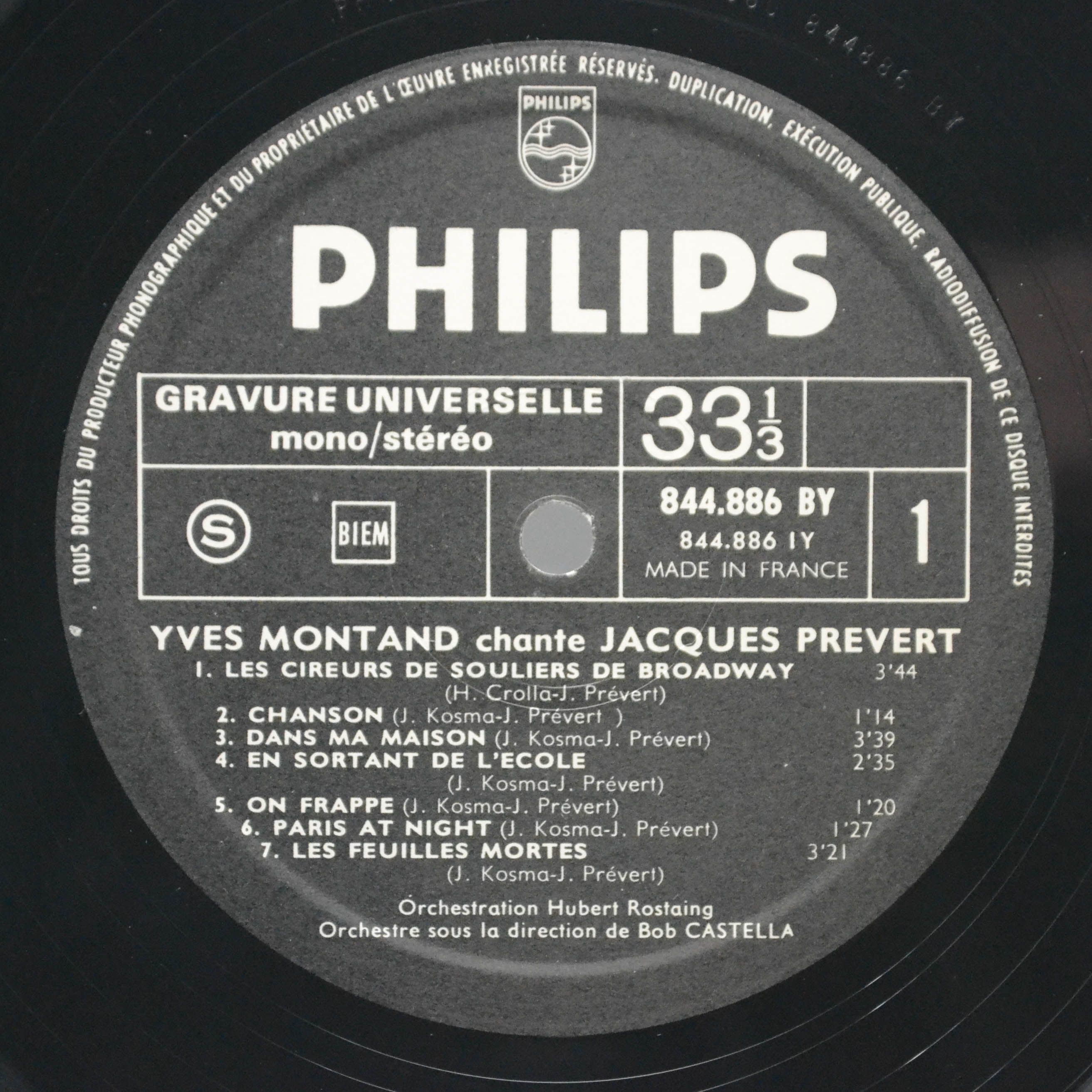 Yves Montand — Montand Chante Prévert (France), 1962