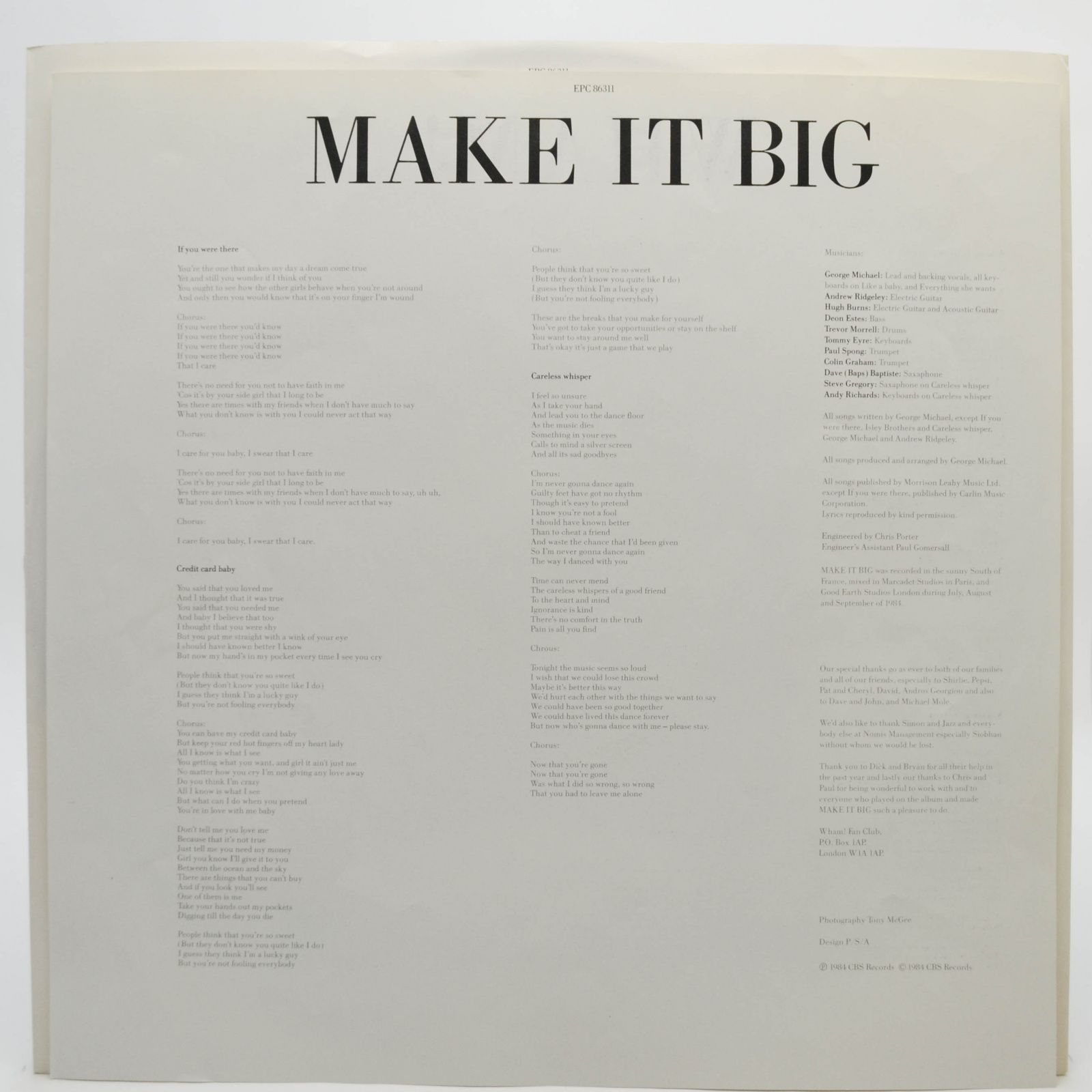 Виниловая пластинка Wham! — Make It Big (poster), 1984