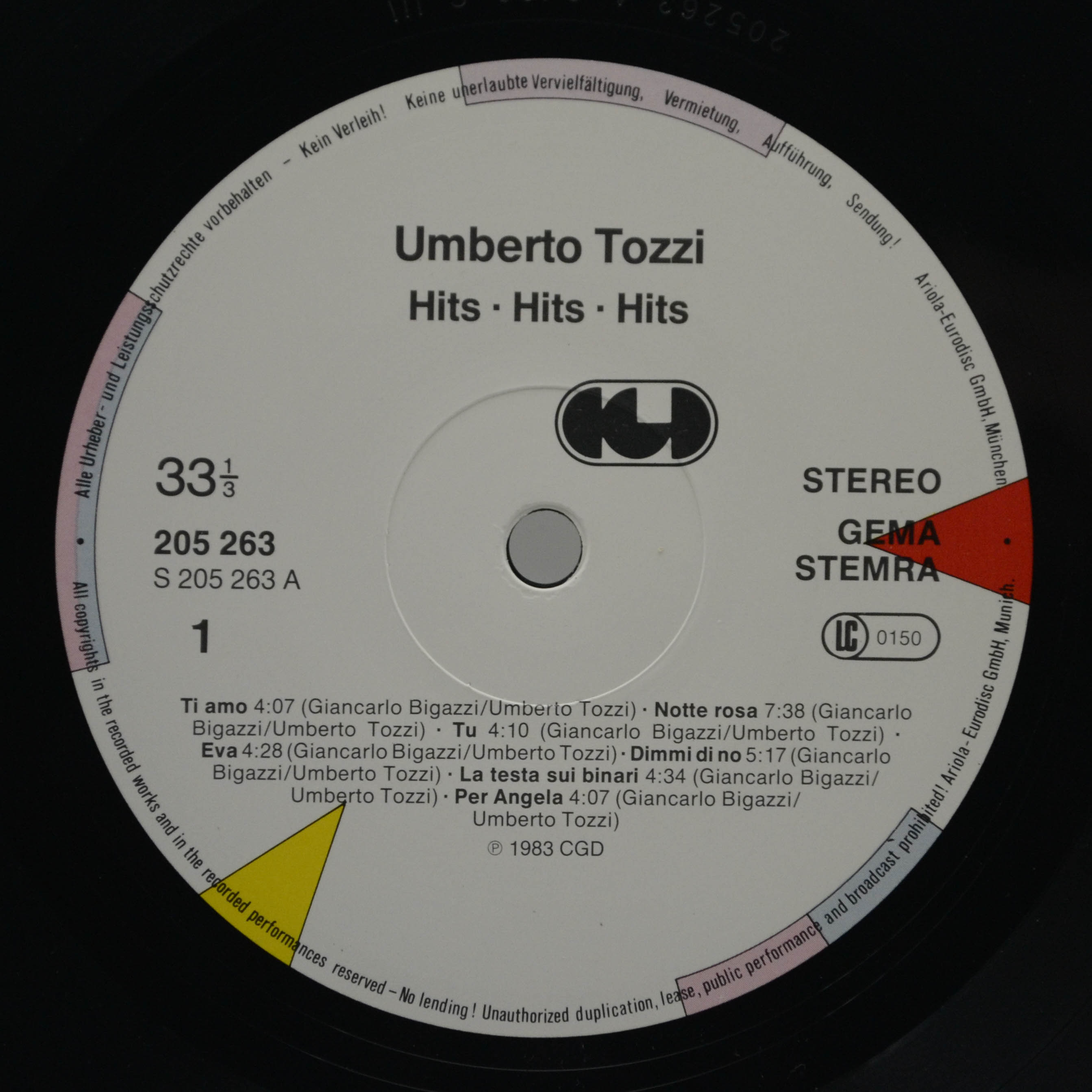 Виниловая пластинка Umberto Tozzi — Hits Hits Hits, 1983