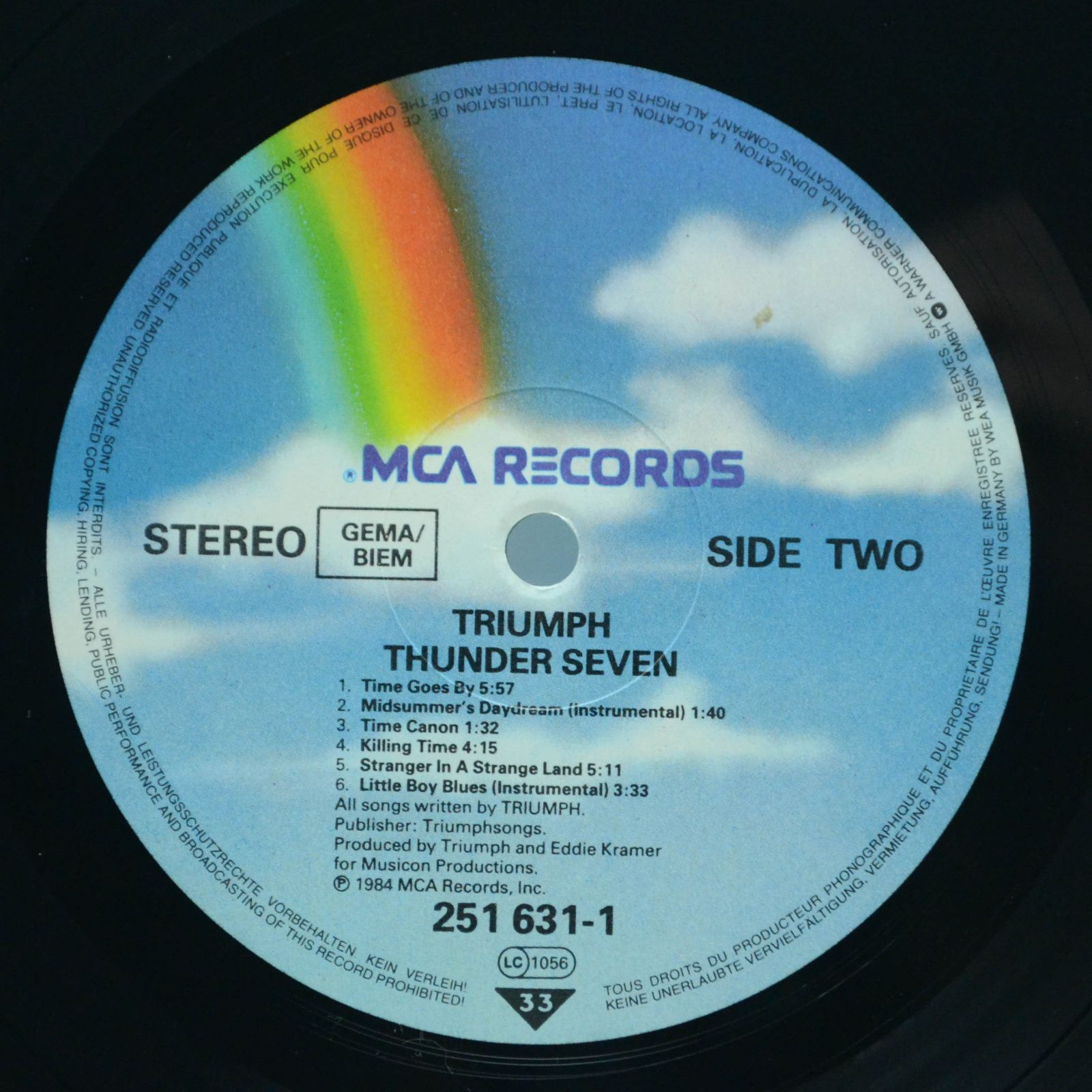 Виниловая пластинка Triumph — Thunder Seven, 1985