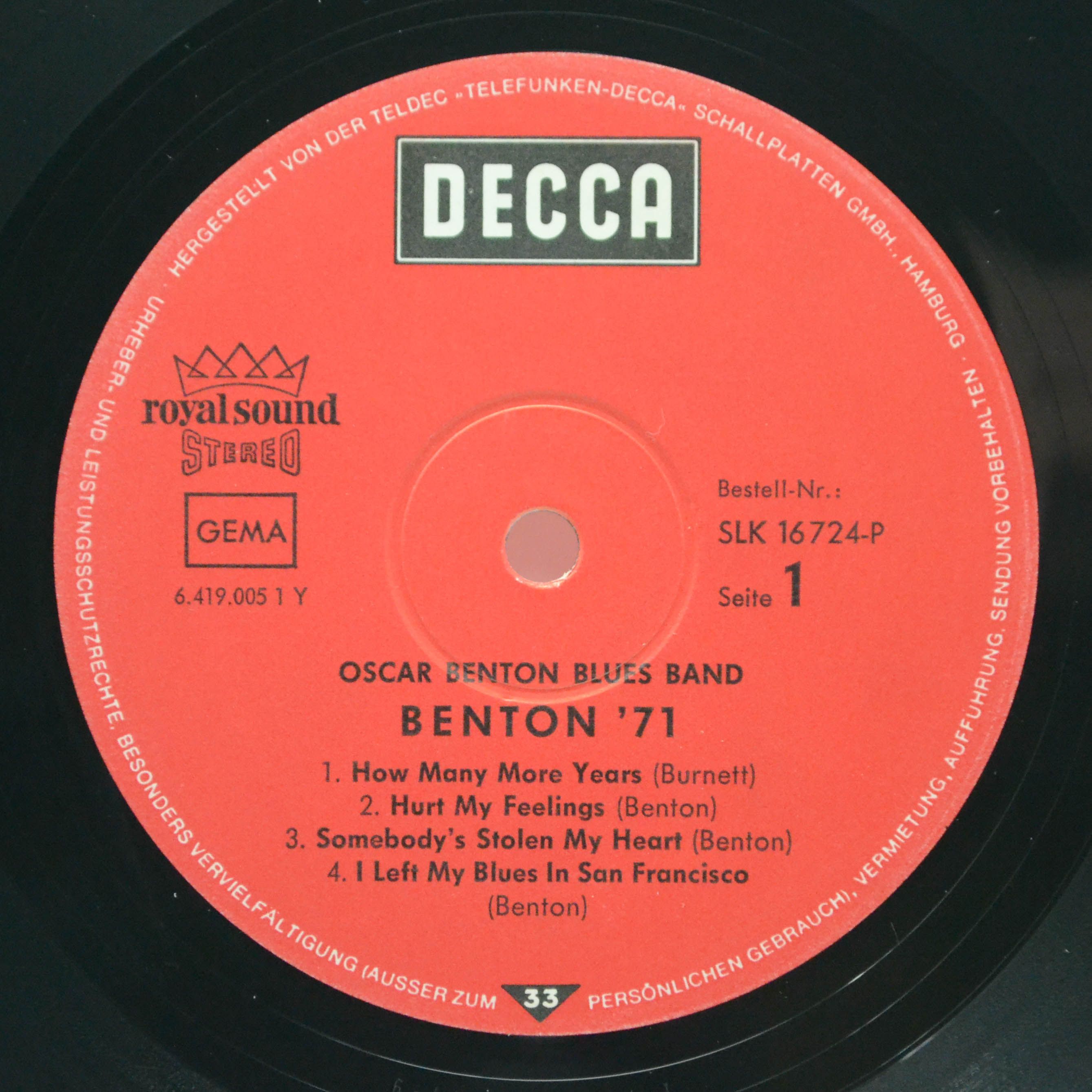 Виниловая пластинка Oscar Benton Blues Band — Benton '71, 1971